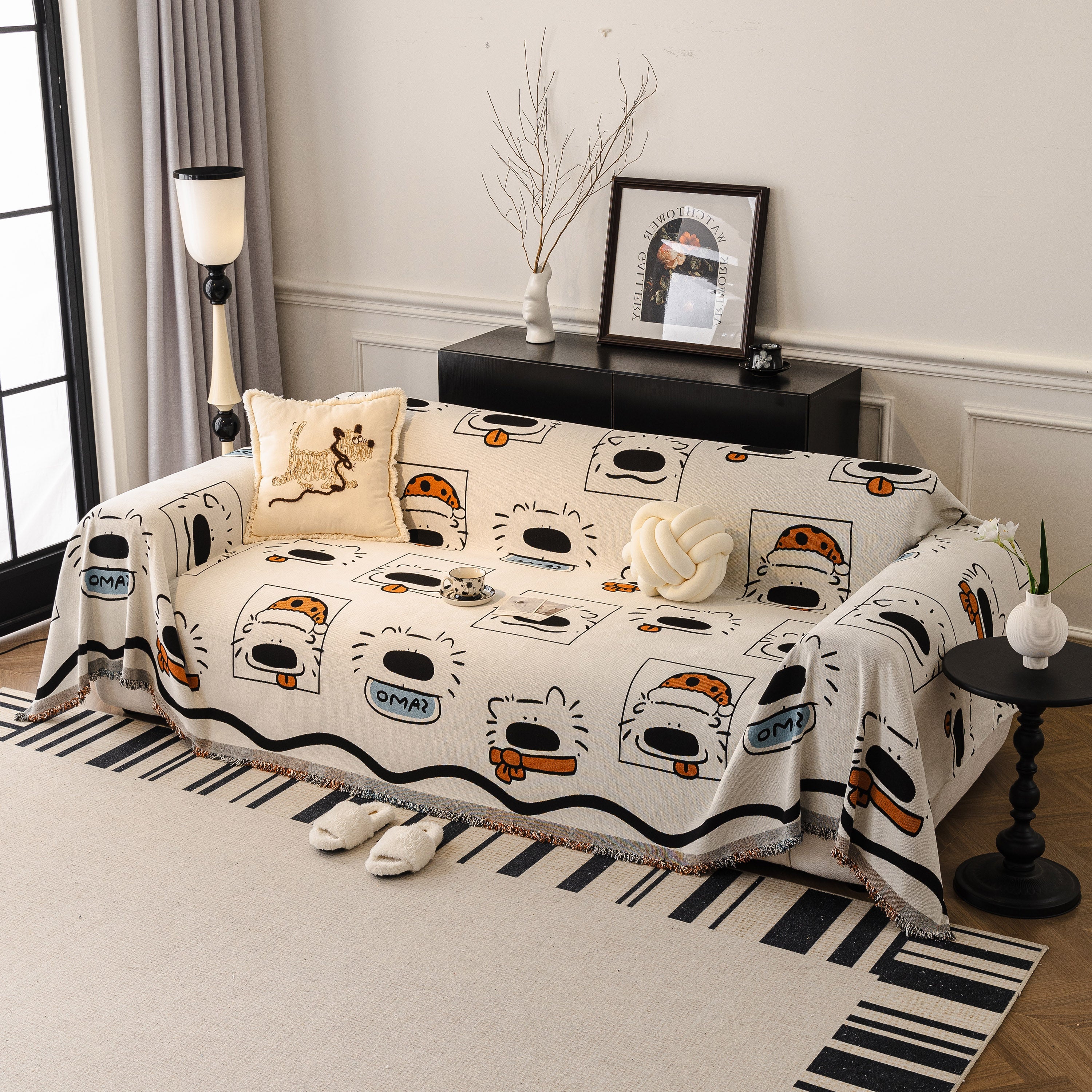 Cute Chenille Couch Cover Throw, Cartoon Soft Washable Sofa Cover for Sectional Sofas