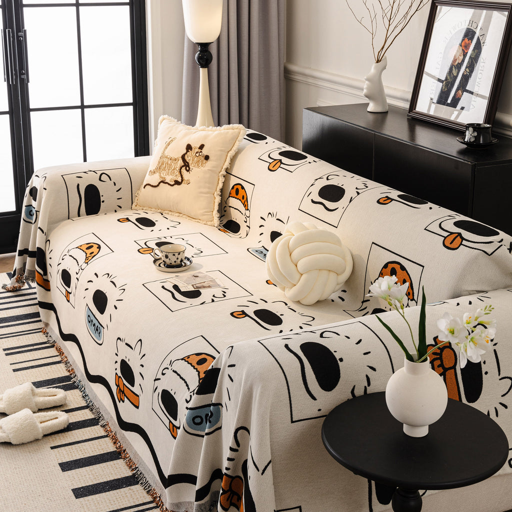 Cute Chenille Couch Cover Throw, Cartoon Soft Washable Sofa Cover for Sectional Sofas