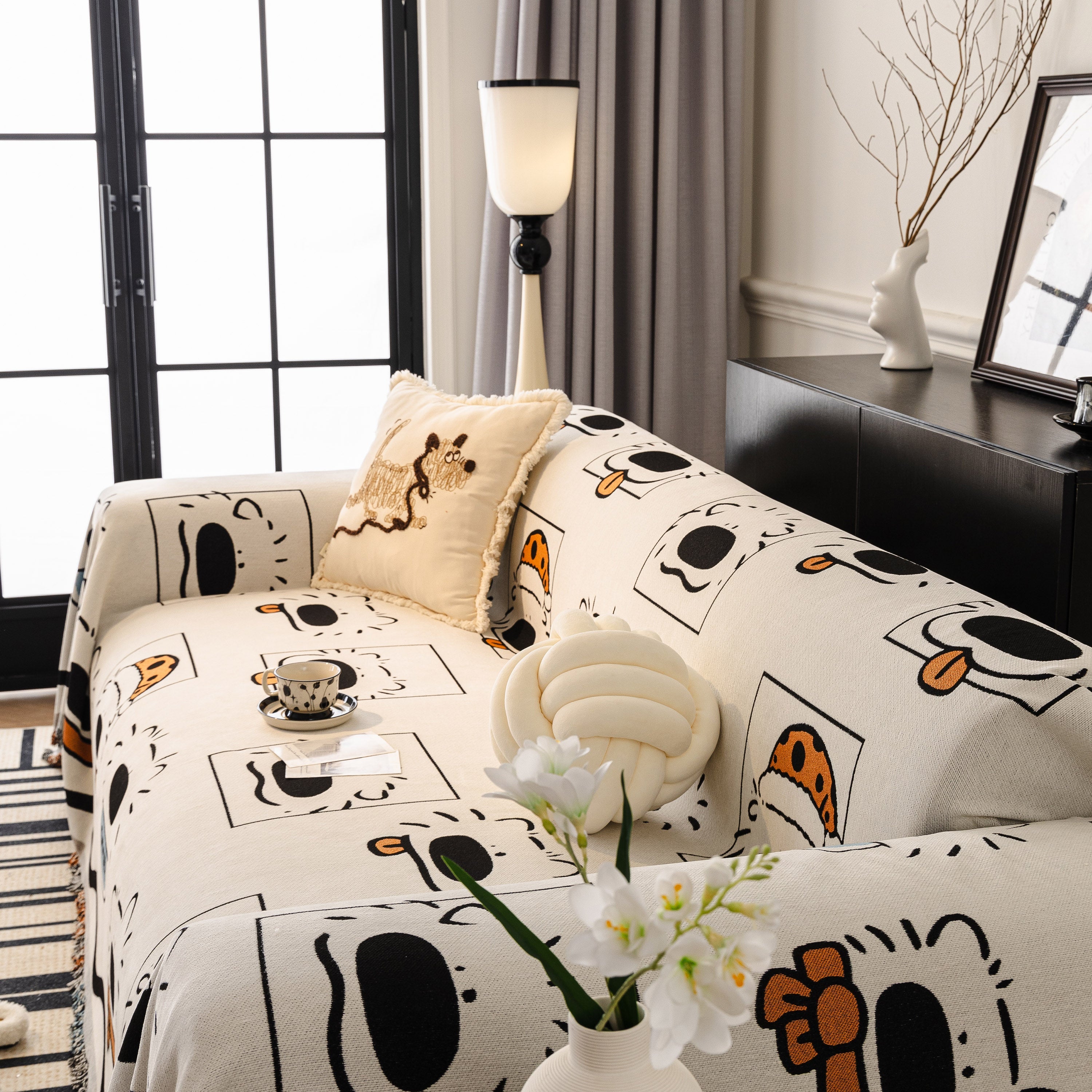 Cute Chenille Couch Cover Throw, Cartoon Soft Washable Sofa Cover for Sectional Sofas