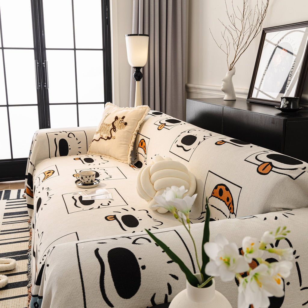 Cute Chenille Couch Cover Throw, Cartoon Soft Washable Sofa Cover for Sectional Sofas