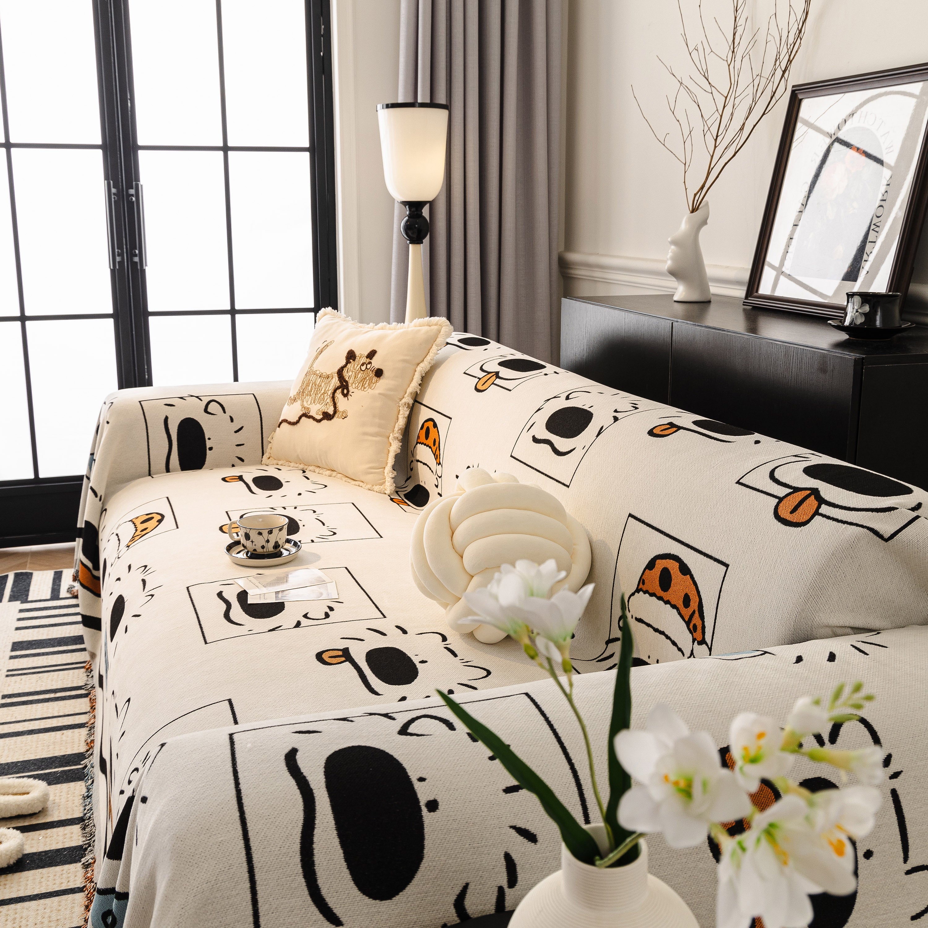 Cute Chenille Couch Cover Throw, Cartoon Soft Washable Sofa Cover for Sectional Sofas