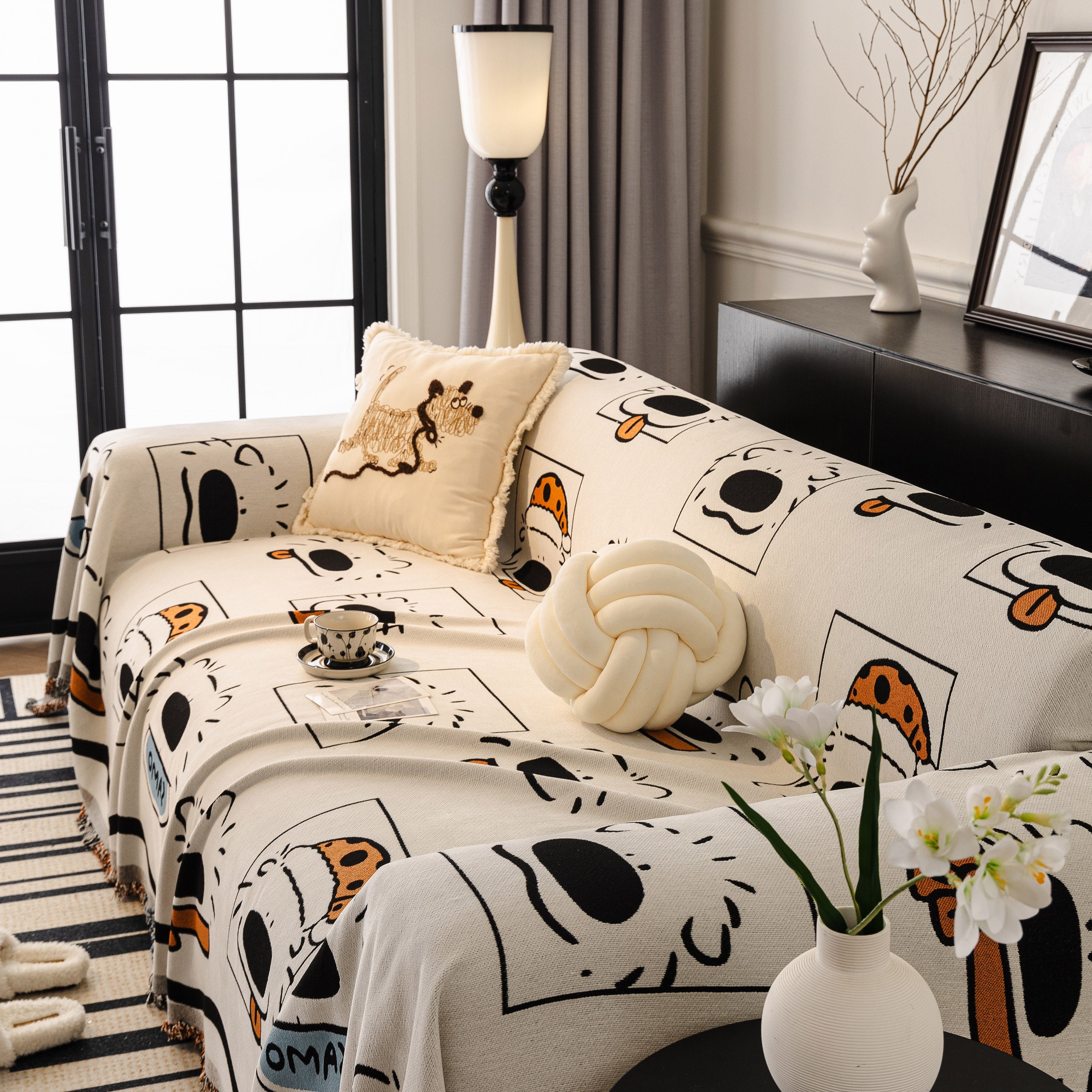 Cute Chenille Couch Cover Throw, Cartoon Soft Washable Sofa Cover for Sectional Sofas