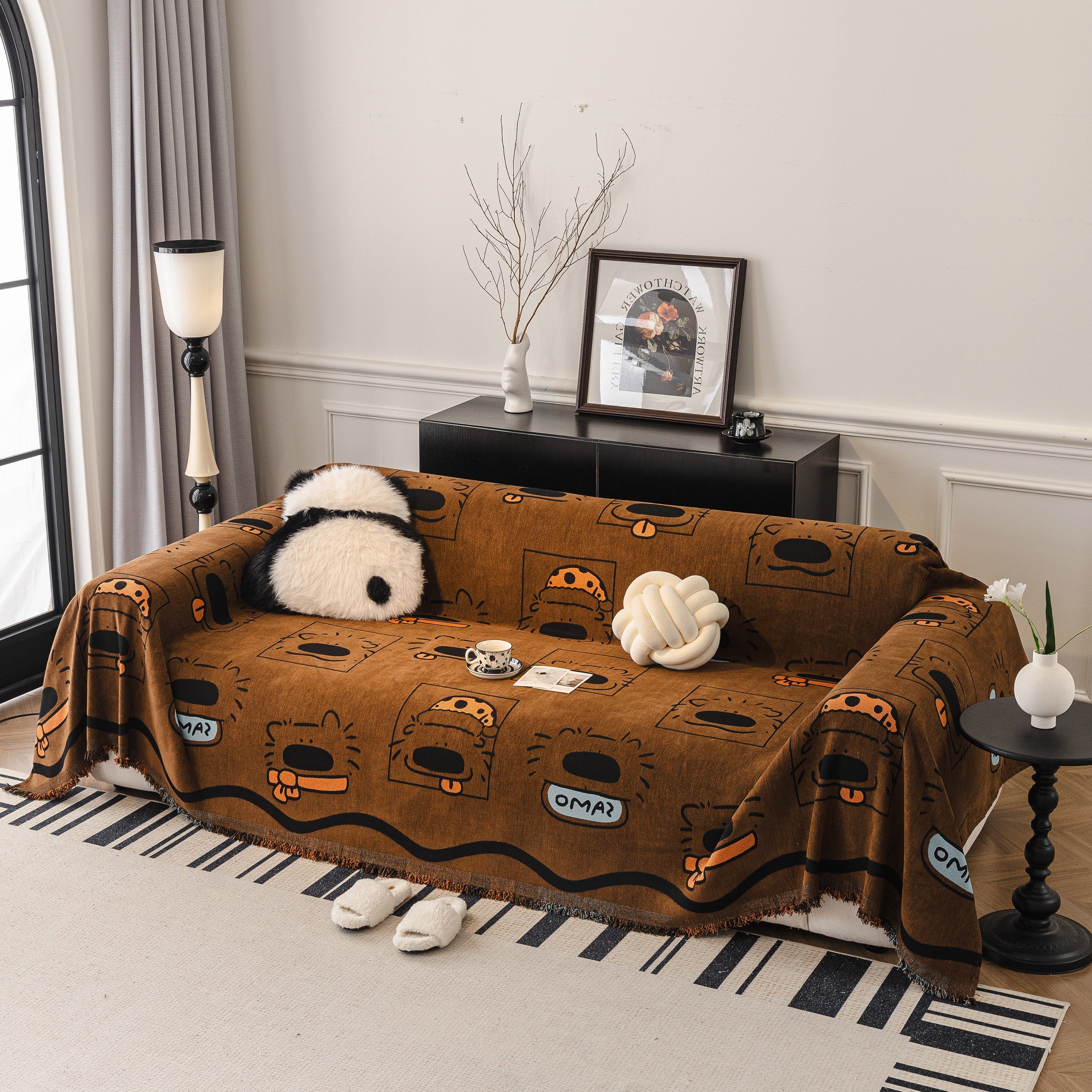 Cute Chenille Couch Cover Throw, Cartoon Soft Washable Sofa Cover for Sectional Sofas