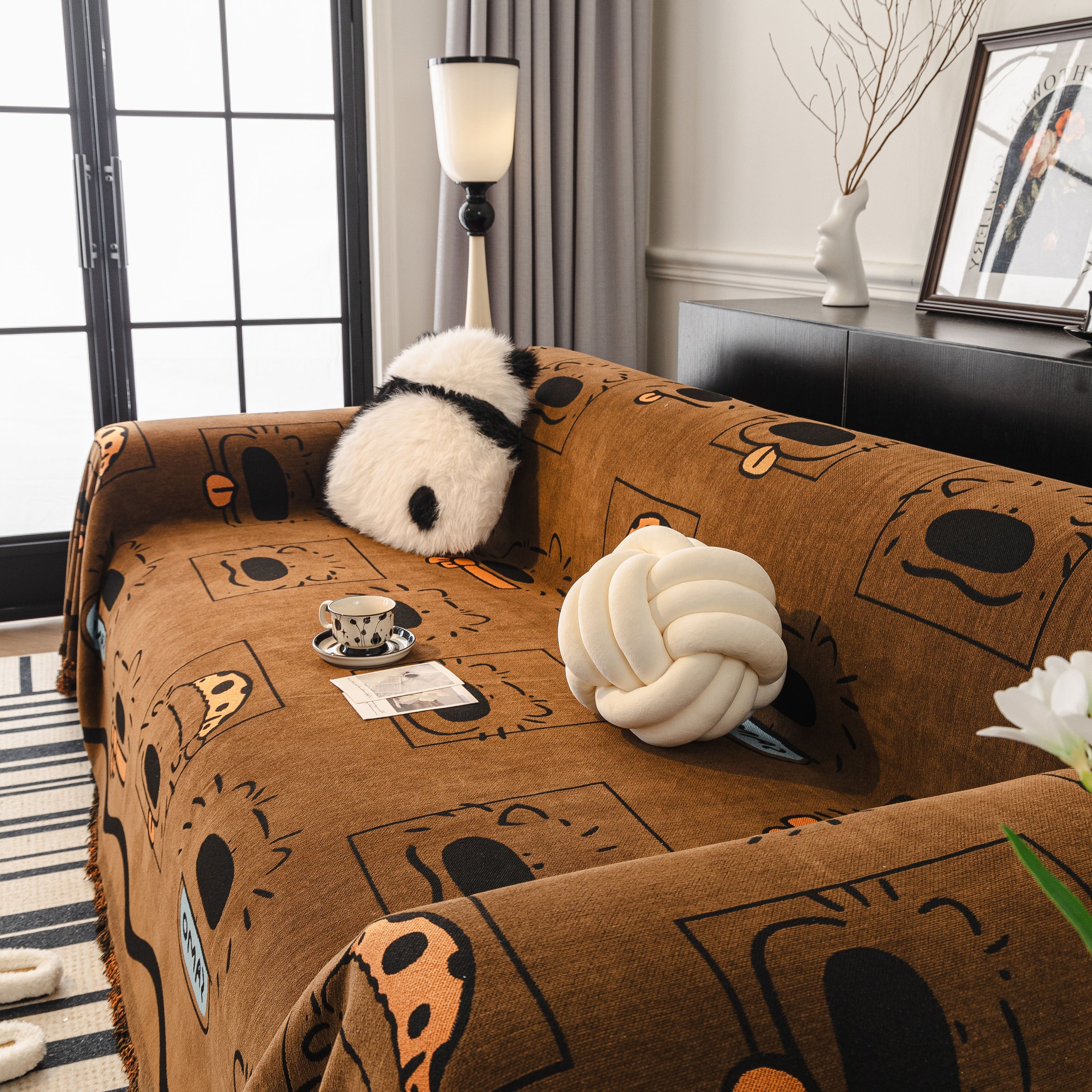 Cute Chenille Couch Cover Throw, Cartoon Soft Washable Sofa Cover for Sectional Sofas