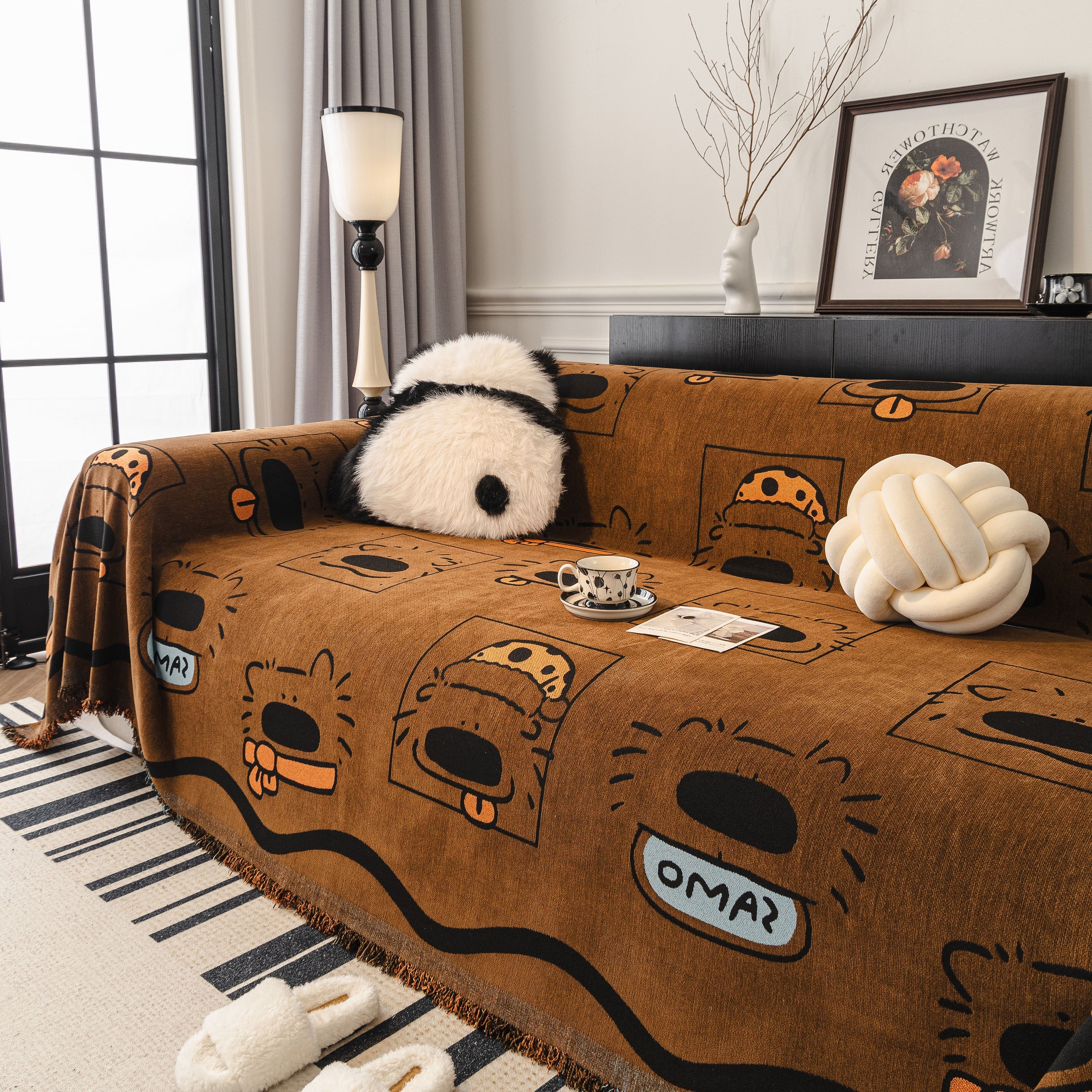 Cute Chenille Couch Cover Throw, Cartoon Soft Washable Sofa Cover for Sectional Sofas