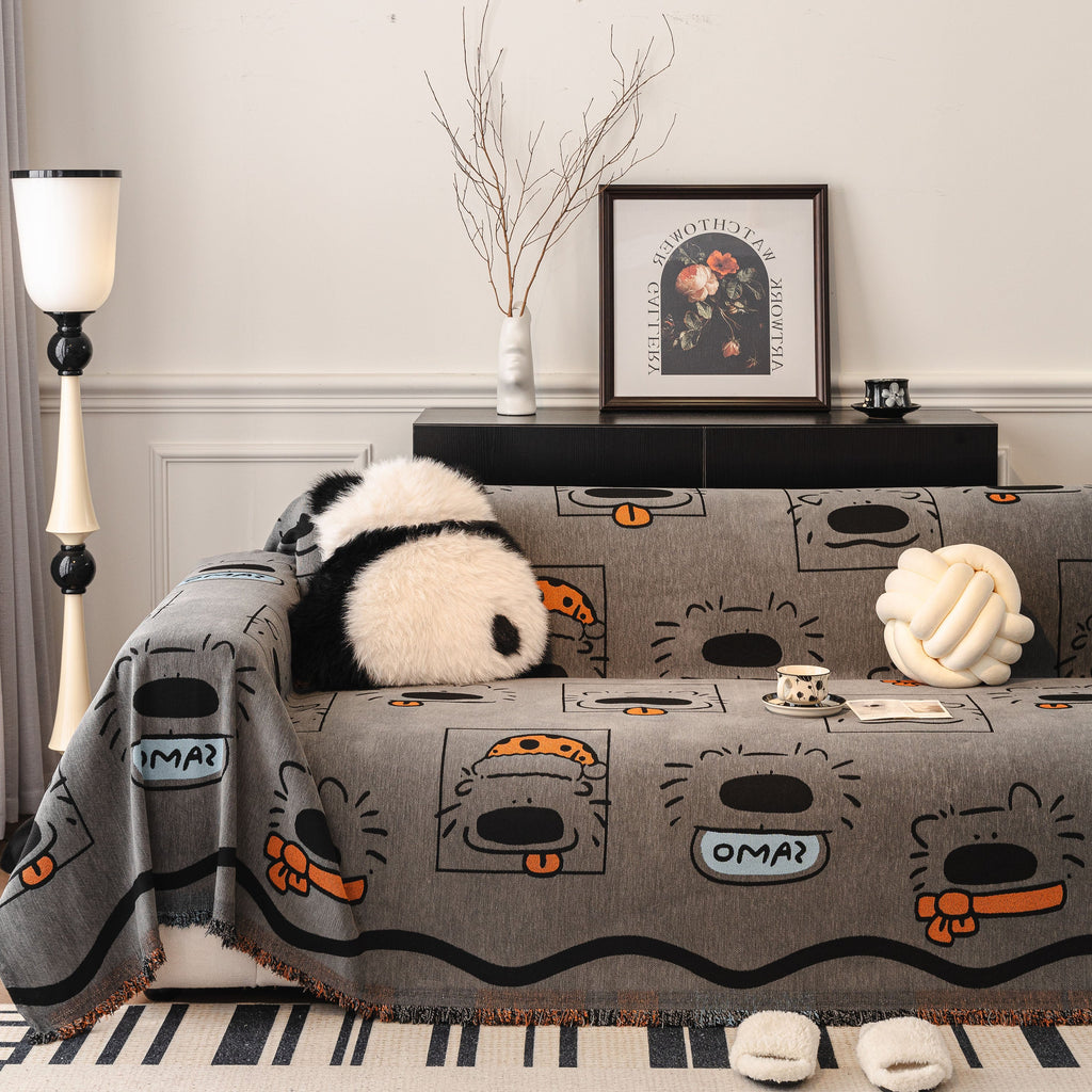 Cute Chenille Couch Cover Throw, Cartoon Soft Washable Sofa Cover for Sectional Sofas