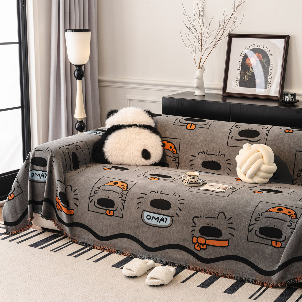 Cute Chenille Couch Cover Throw, Cartoon Soft Washable Sofa Cover for Sectional Sofas
