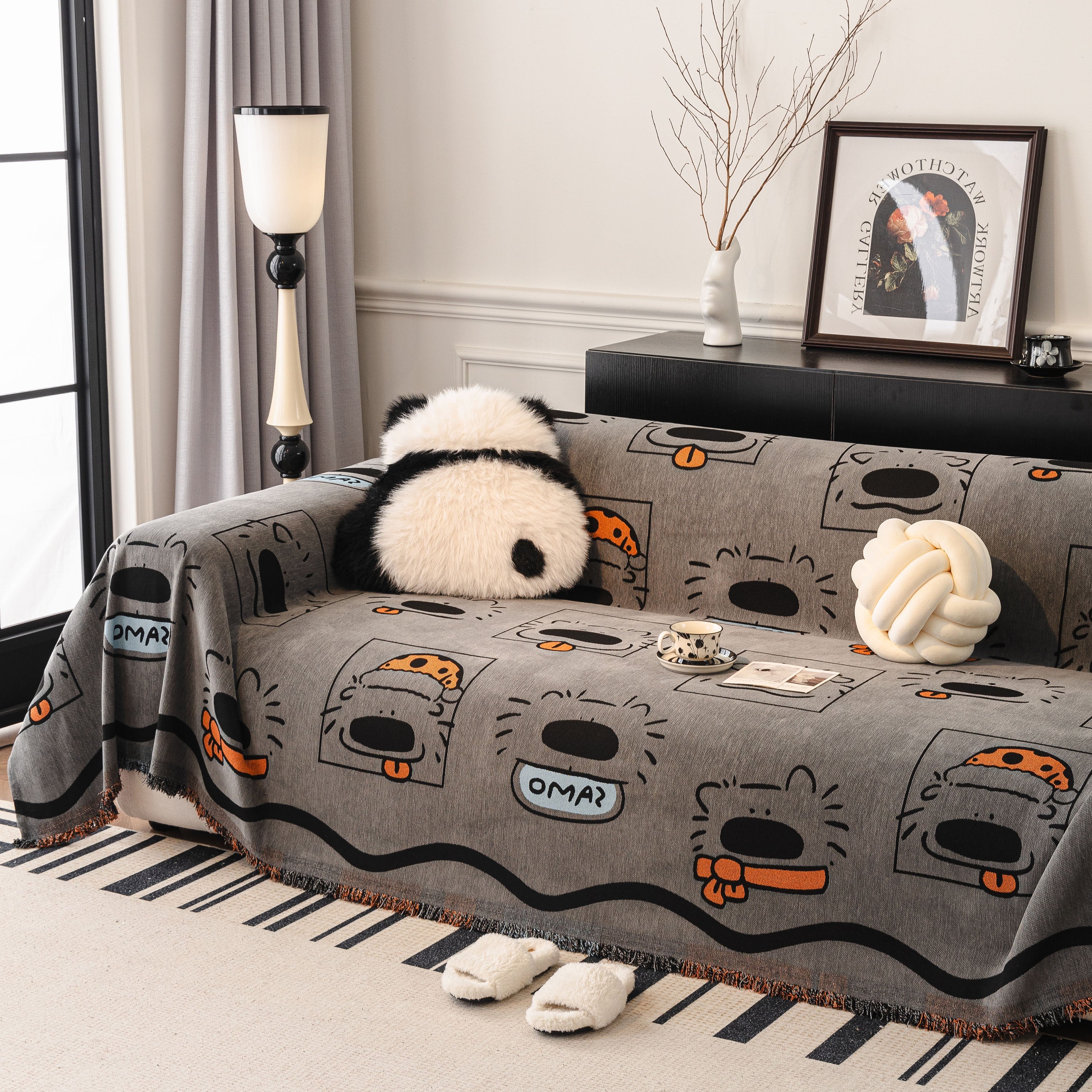 Cute Chenille Couch Cover Throw, Cartoon Soft Washable Sofa Cover for Sectional Sofas