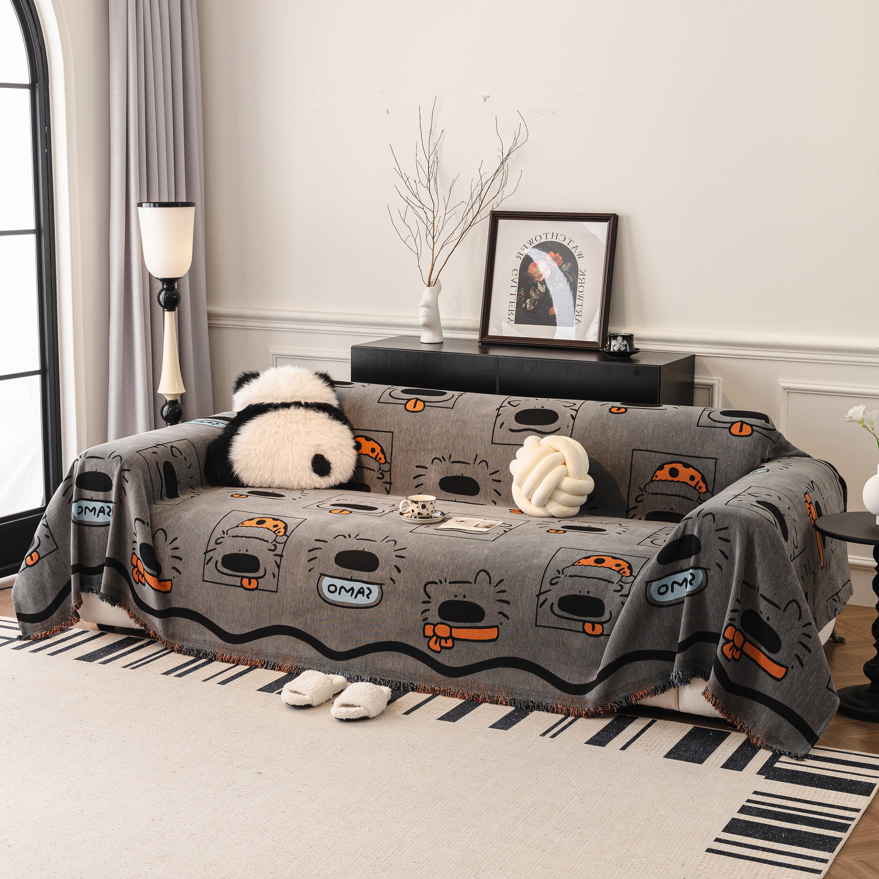 Cute Chenille Couch Cover Throw, Cartoon Soft Washable Sofa Cover for Sectional Sofas