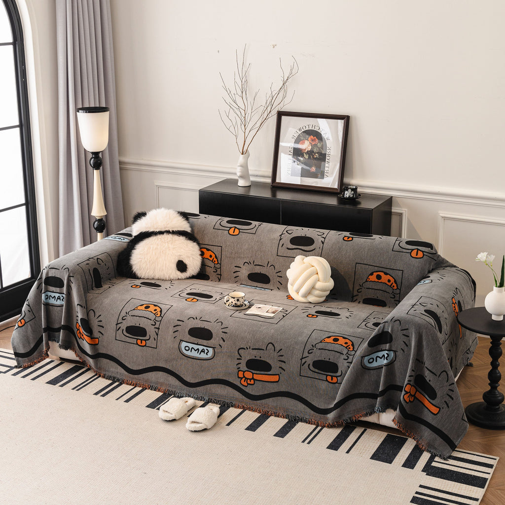 Cute Chenille Couch Cover Throw, Cartoon Soft Washable Sofa Cover for Sectional Sofas
