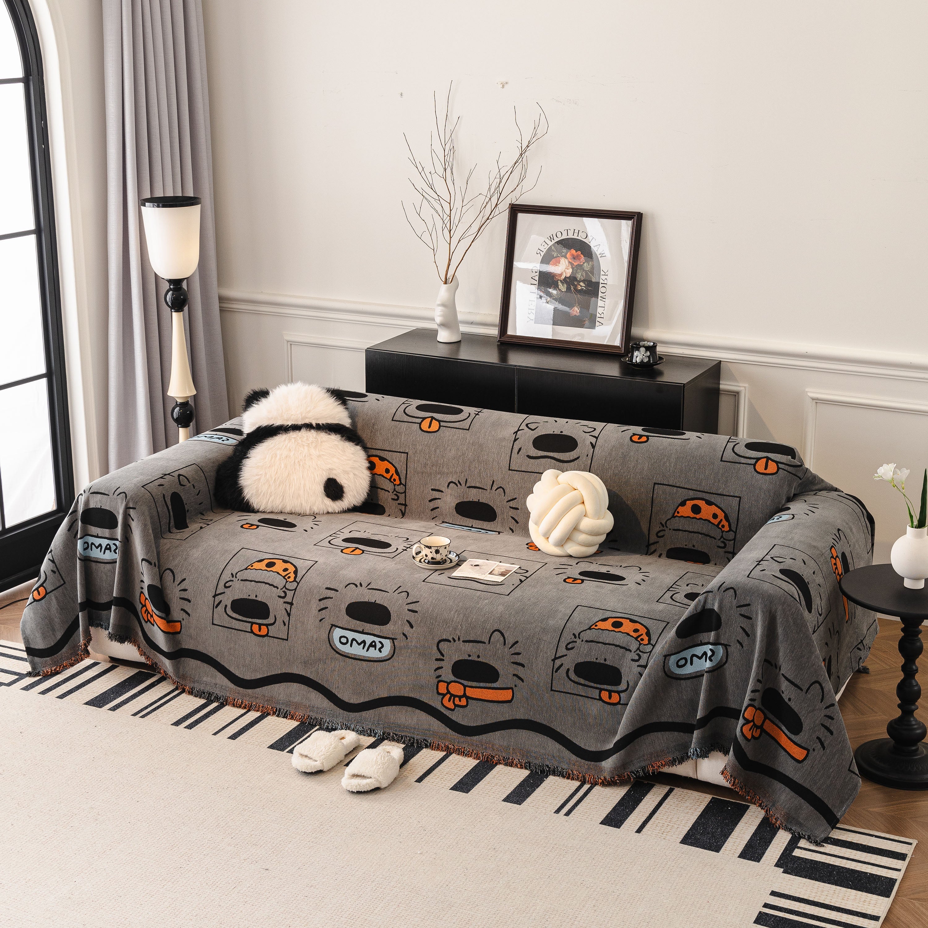 Cute Chenille Couch Cover Throw, Cartoon Soft Washable Sofa Cover for Sectional Sofas