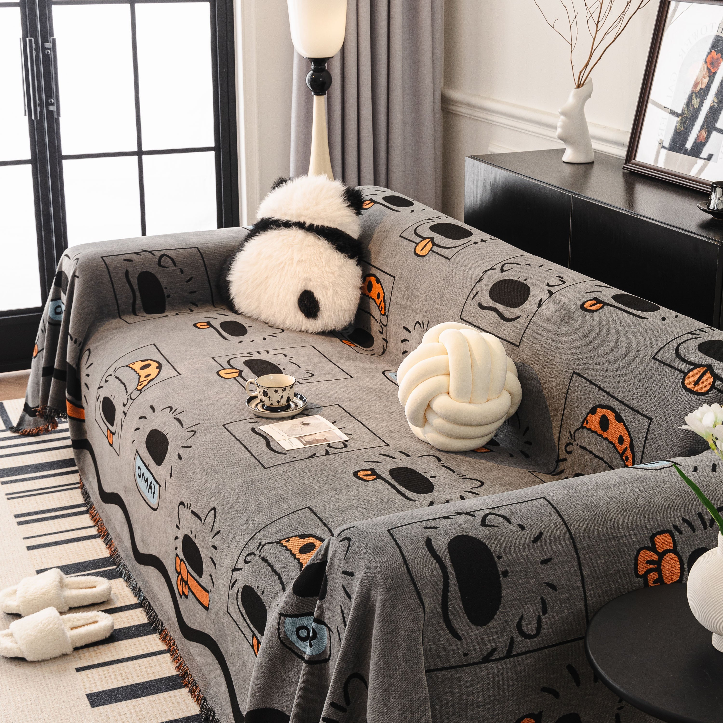 Cute Chenille Couch Cover Throw, Cartoon Soft Washable Sofa Cover for Sectional Sofas