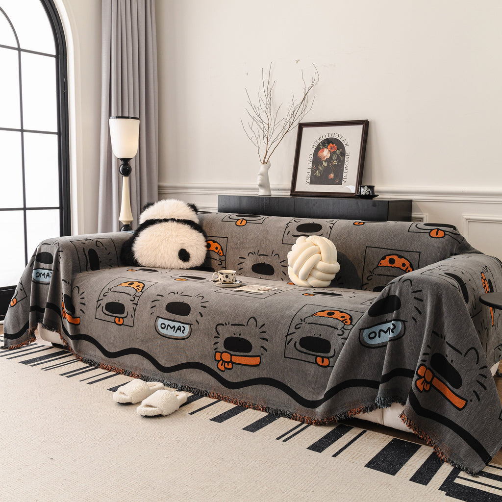 Cute Chenille Couch Cover Throw, Cartoon Soft Washable Sofa Cover for Sectional Sofas