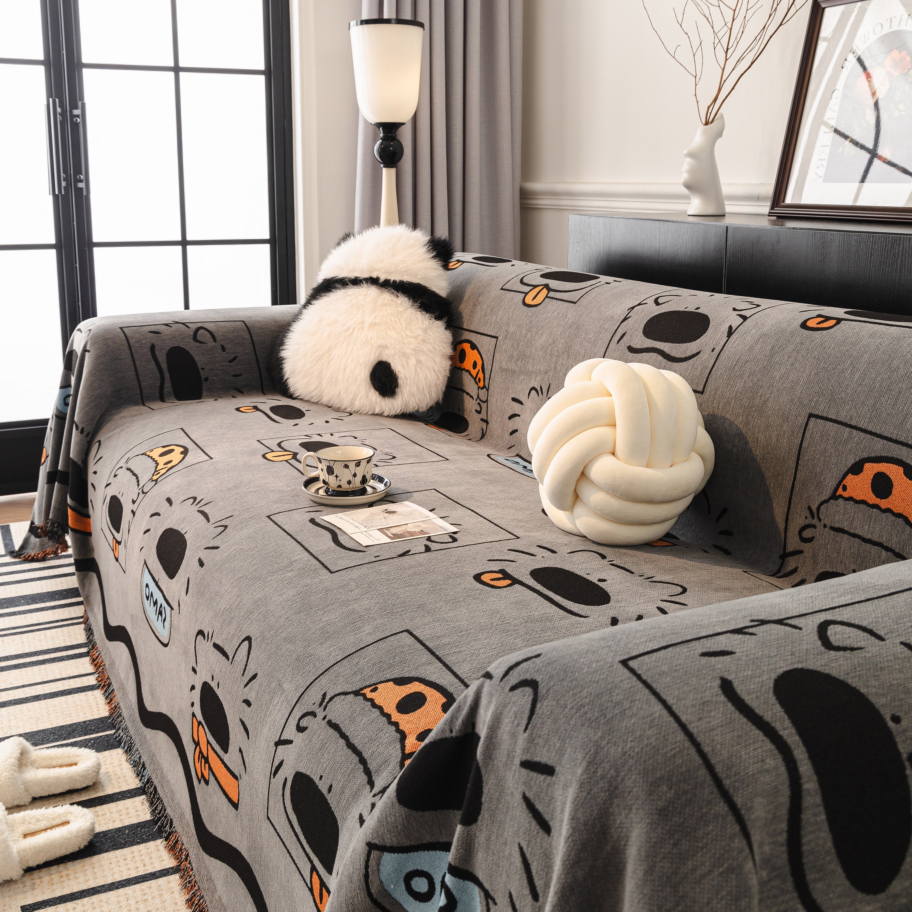 Cute Chenille Couch Cover Throw, Cartoon Soft Washable Sofa Cover for Sectional Sofas