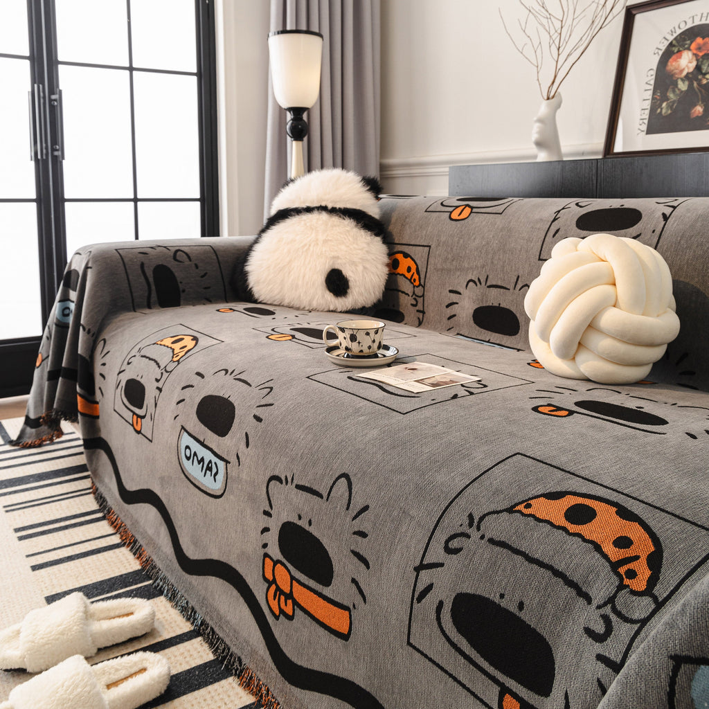 Cute Chenille Couch Cover Throw, Cartoon Soft Washable Sofa Cover for Sectional Sofas