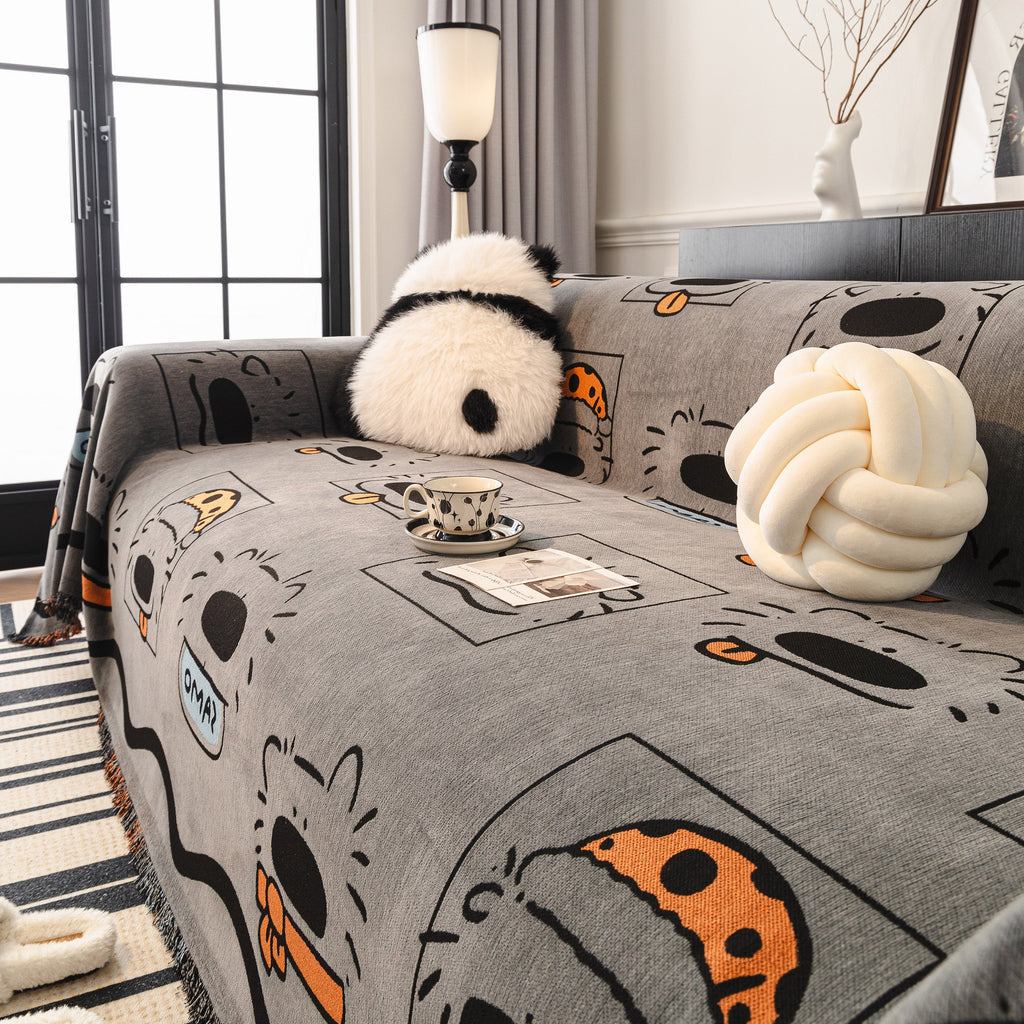 Cute Chenille Couch Cover Throw, Cartoon Soft Washable Sofa Cover for Sectional Sofas