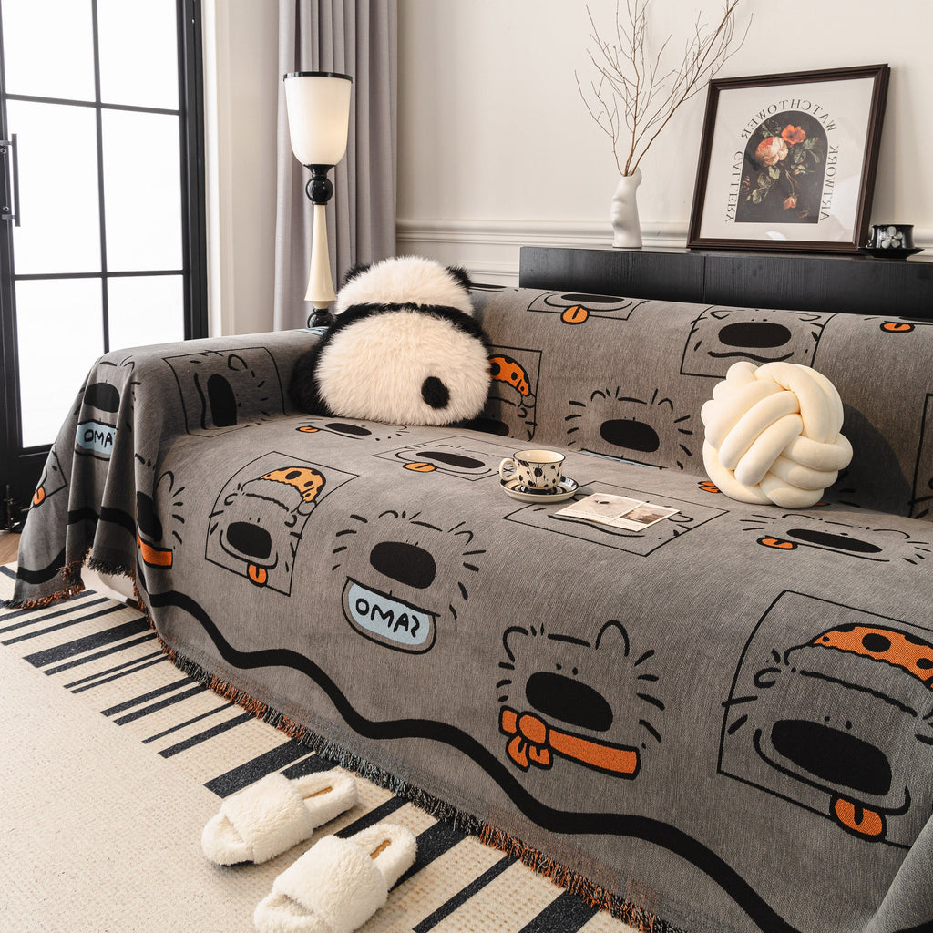 Cute Chenille Couch Cover Throw, Cartoon Soft Washable Sofa Cover for Sectional Sofas