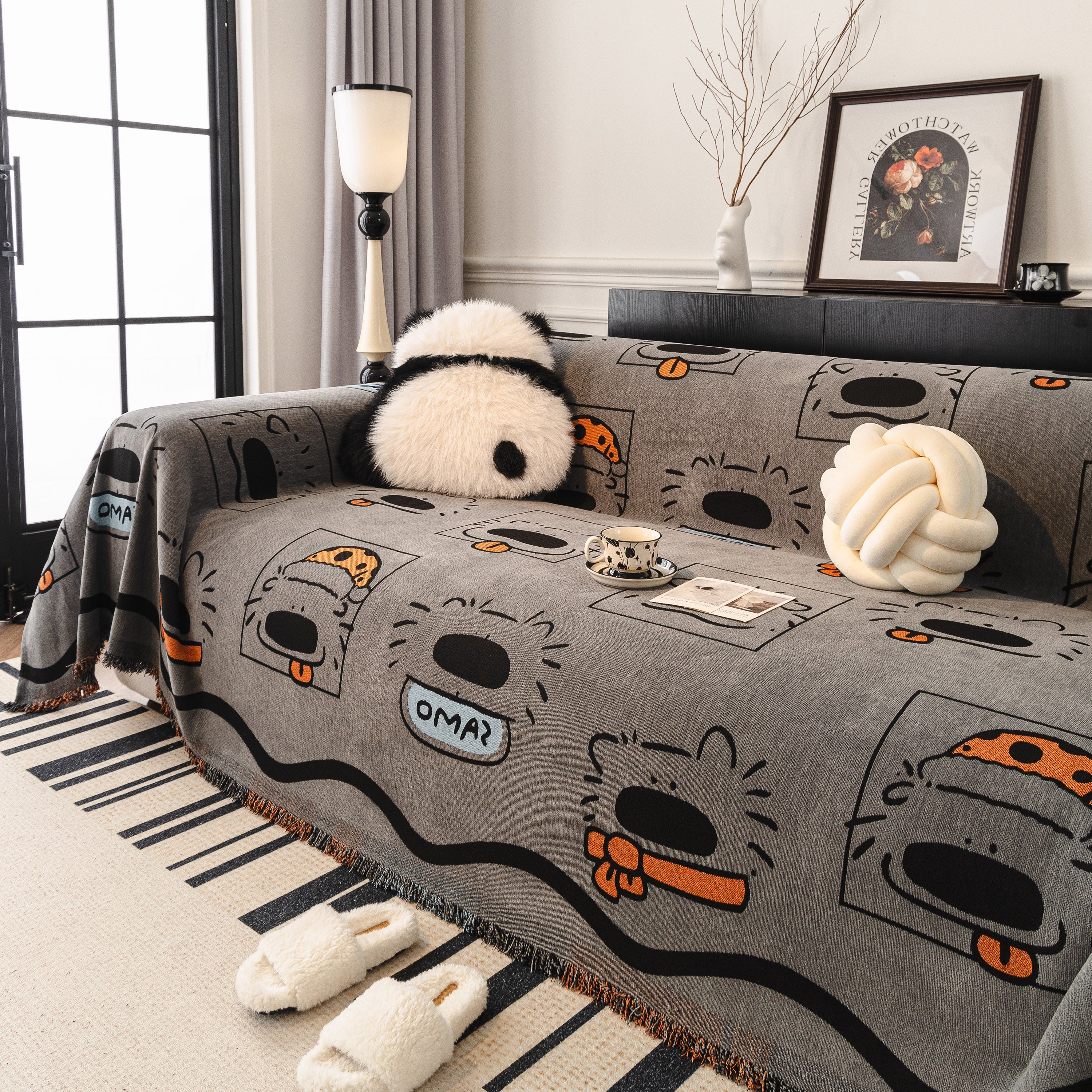 Cute Chenille Couch Cover Throw, Cartoon Soft Washable Sofa Cover for Sectional Sofas