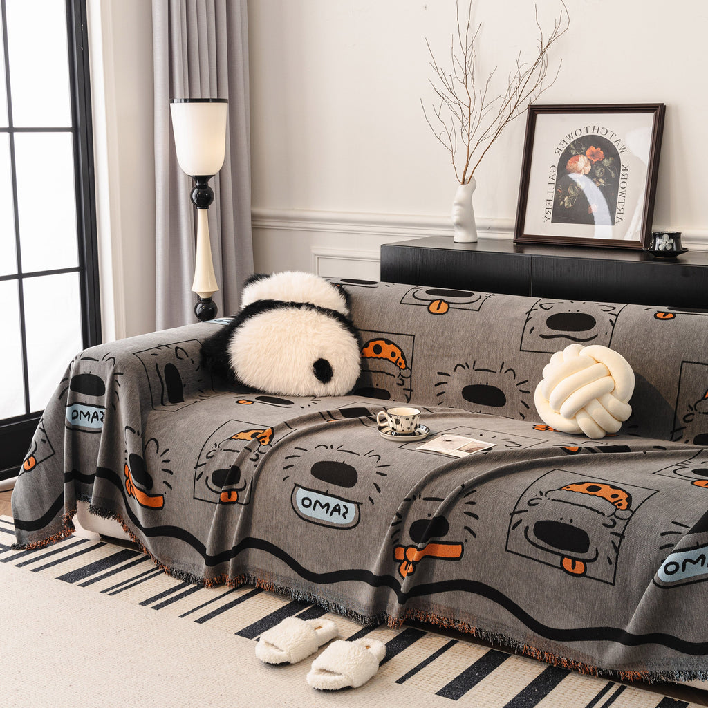 Cute Chenille Couch Cover Throw, Cartoon Soft Washable Sofa Cover for Sectional Sofas