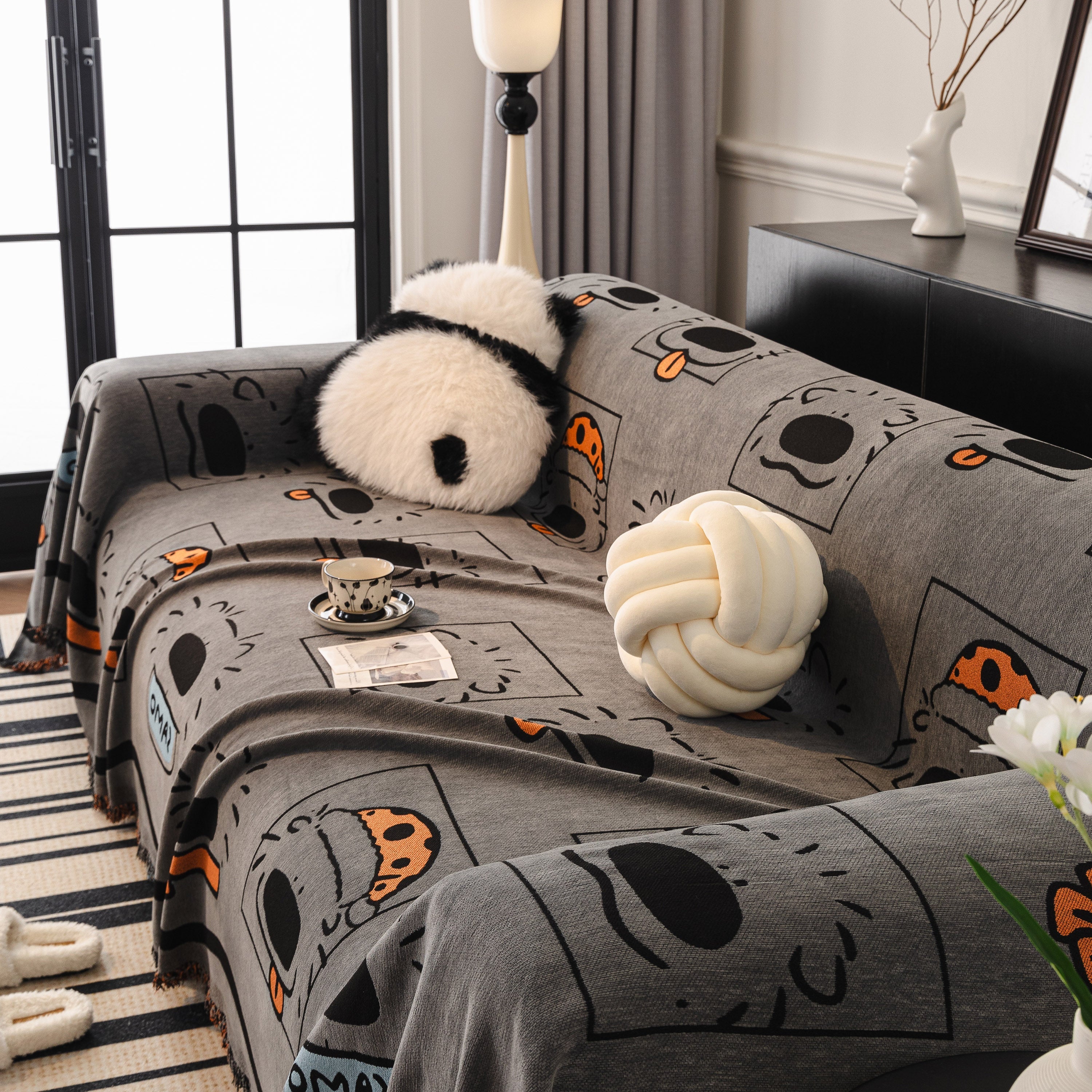 Cute Chenille Couch Cover Throw, Cartoon Soft Washable Sofa Cover for Sectional Sofas