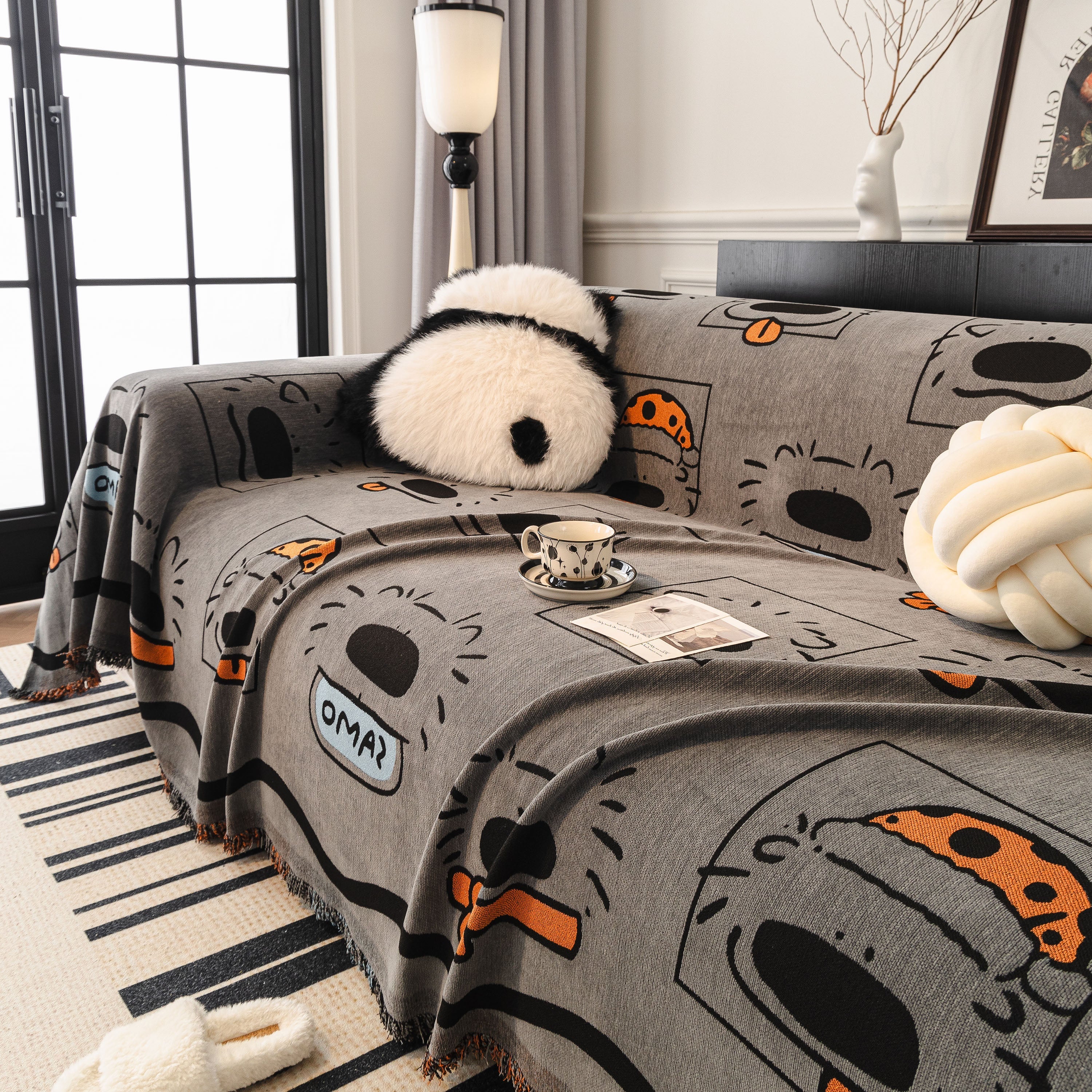 Cute Chenille Couch Cover Throw, Cartoon Soft Washable Sofa Cover for Sectional Sofas