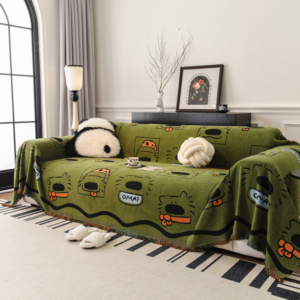 Cute Chenille Couch Cover Throw, Cartoon Soft Washable Sofa Cover for Sectional Sofas