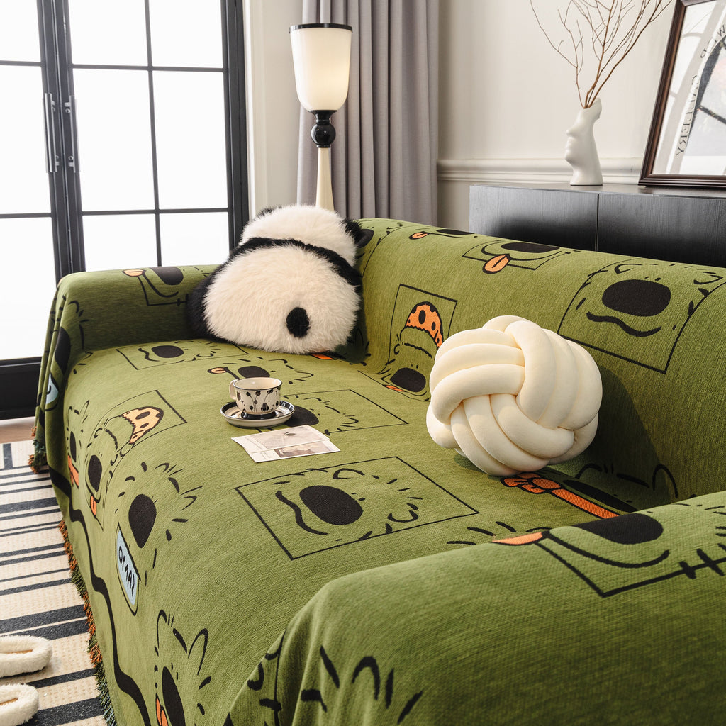Cute Chenille Couch Cover Throw, Cartoon Soft Washable Sofa Cover for Sectional Sofas