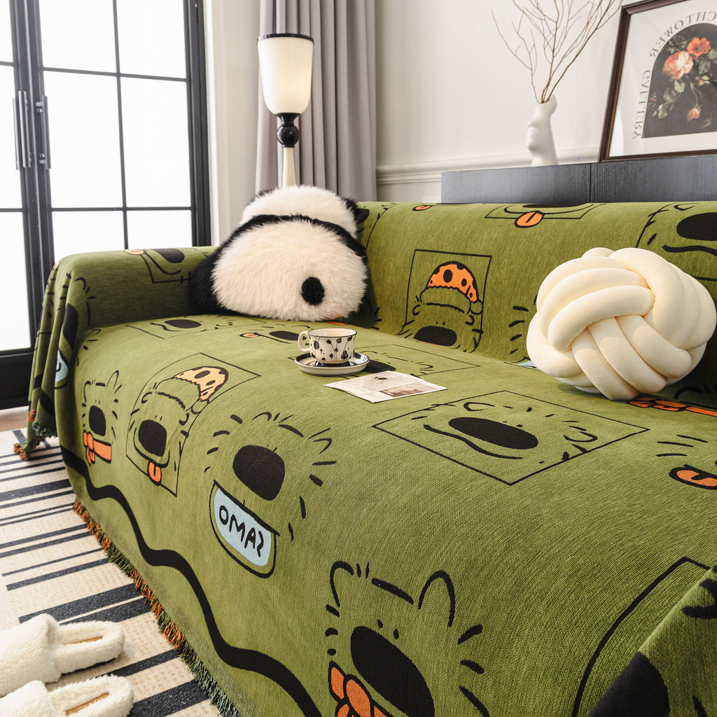 Cute Chenille Couch Cover Throw, Cartoon Soft Washable Sofa Cover for Sectional Sofas