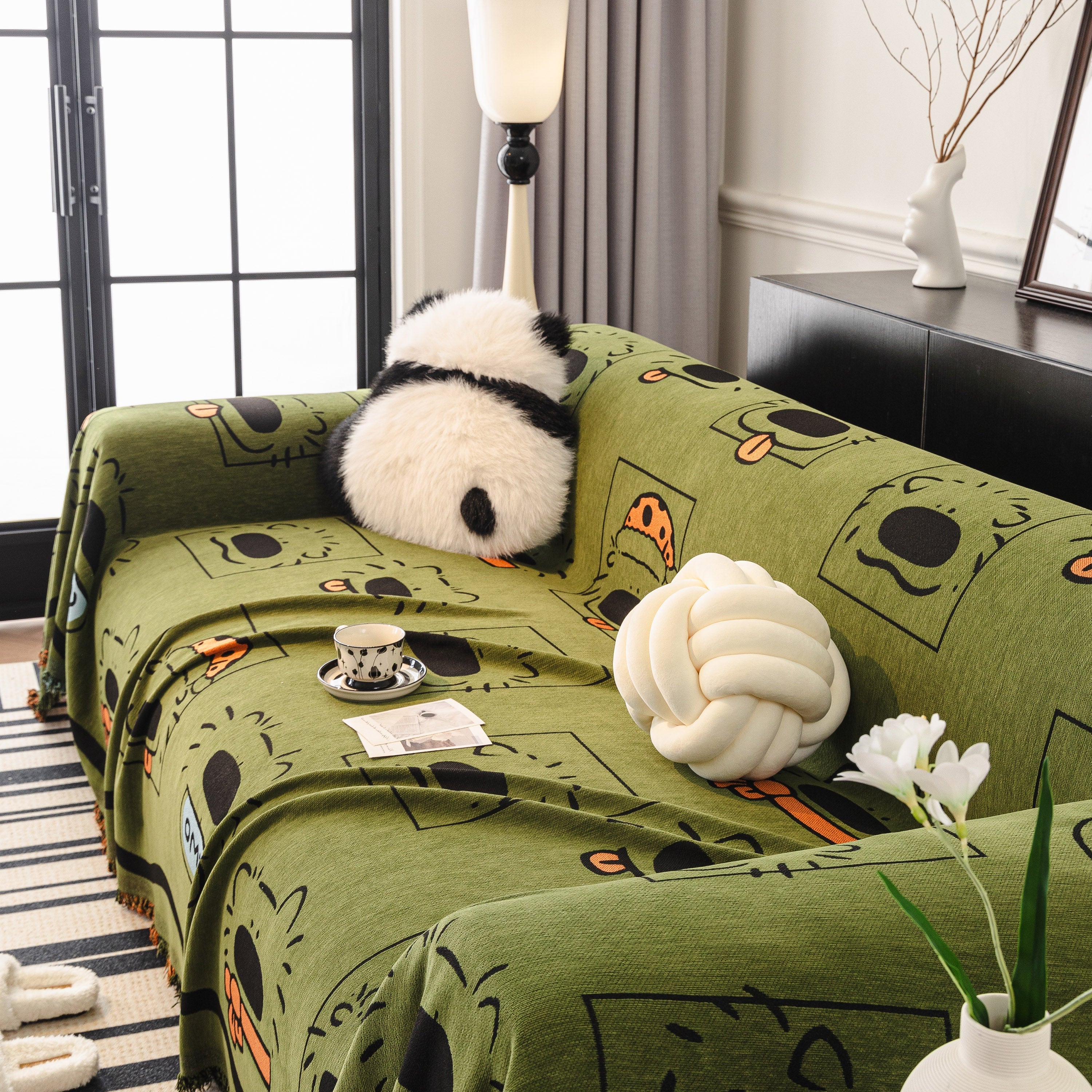 Cute Chenille Couch Cover Throw, Cartoon Soft Washable Sofa Cover for Sectional Sofas