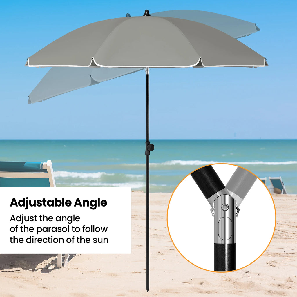 WOLTU Round Beach Balcony Umbrella UV-Resistant Waterproof Height-Adjustable 45°Bendable Parasol for Sun Protection Garden Patio