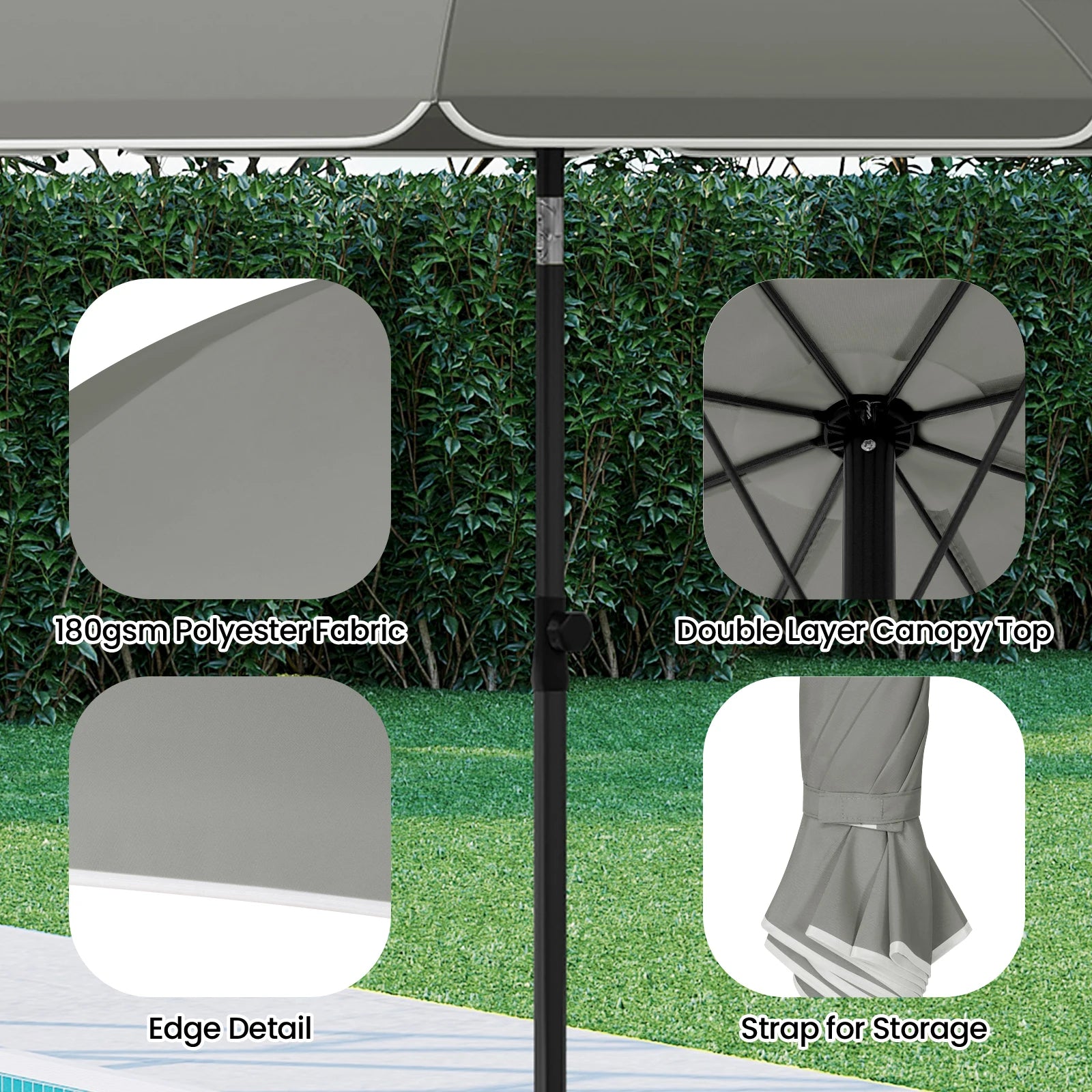 WOLTU Round Beach Balcony Umbrella UV-Resistant Waterproof Height-Adjustable 45°Bendable Parasol for Sun Protection Garden Patio