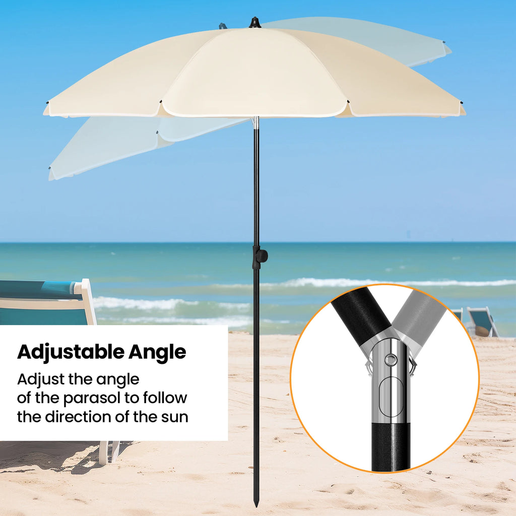 WOLTU Round Beach Balcony Umbrella UV-Resistant Waterproof Height-Adjustable 45°Bendable Parasol for Sun Protection Garden Patio