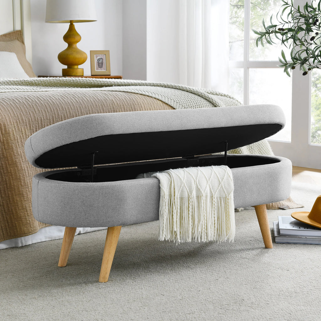 RetroLux Oval Storage Ottoman Bench Wood Legs