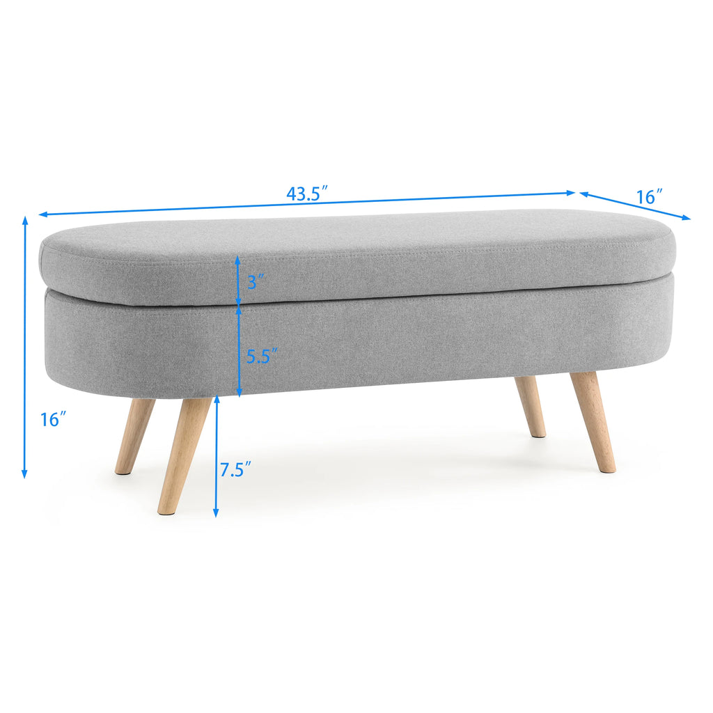 RetroLux Oval Storage Ottoman Bench Wood Legs