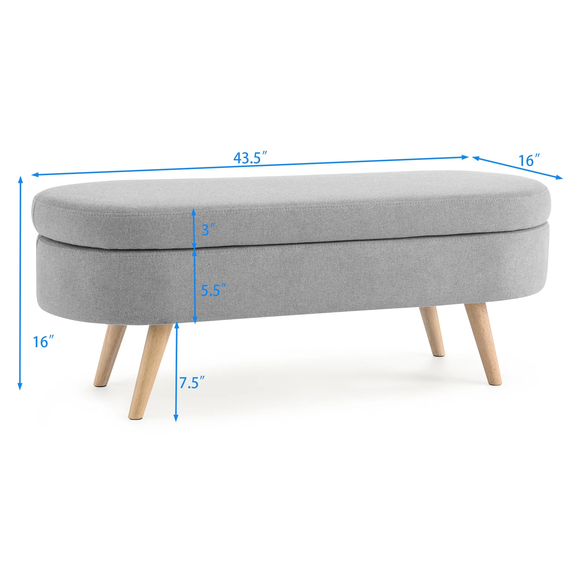 RetroLux Oval Storage Ottoman Bench Wood Legs