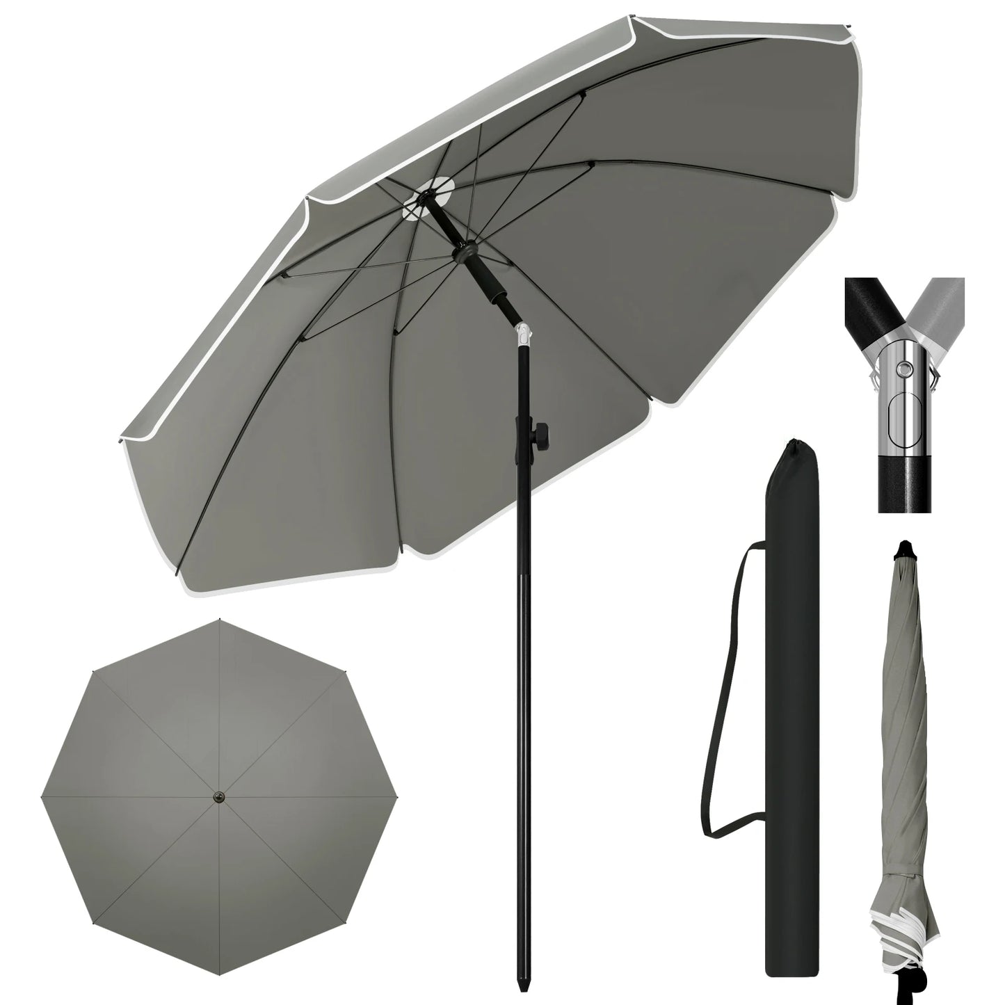 WOLTU Round Beach Balcony Umbrella UV-Resistant Waterproof Height-Adjustable 45°Bendable Parasol for Sun Protection Garden Patio