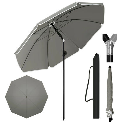 WOLTU Round Beach Balcony Umbrella UV-Resistant Waterproof Height-Adjustable 45°Bendable Parasol for Sun Protection Garden Patio