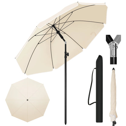 WOLTU Round Beach Balcony Umbrella UV-Resistant Waterproof Height-Adjustable 45°Bendable Parasol for Sun Protection Garden Patio