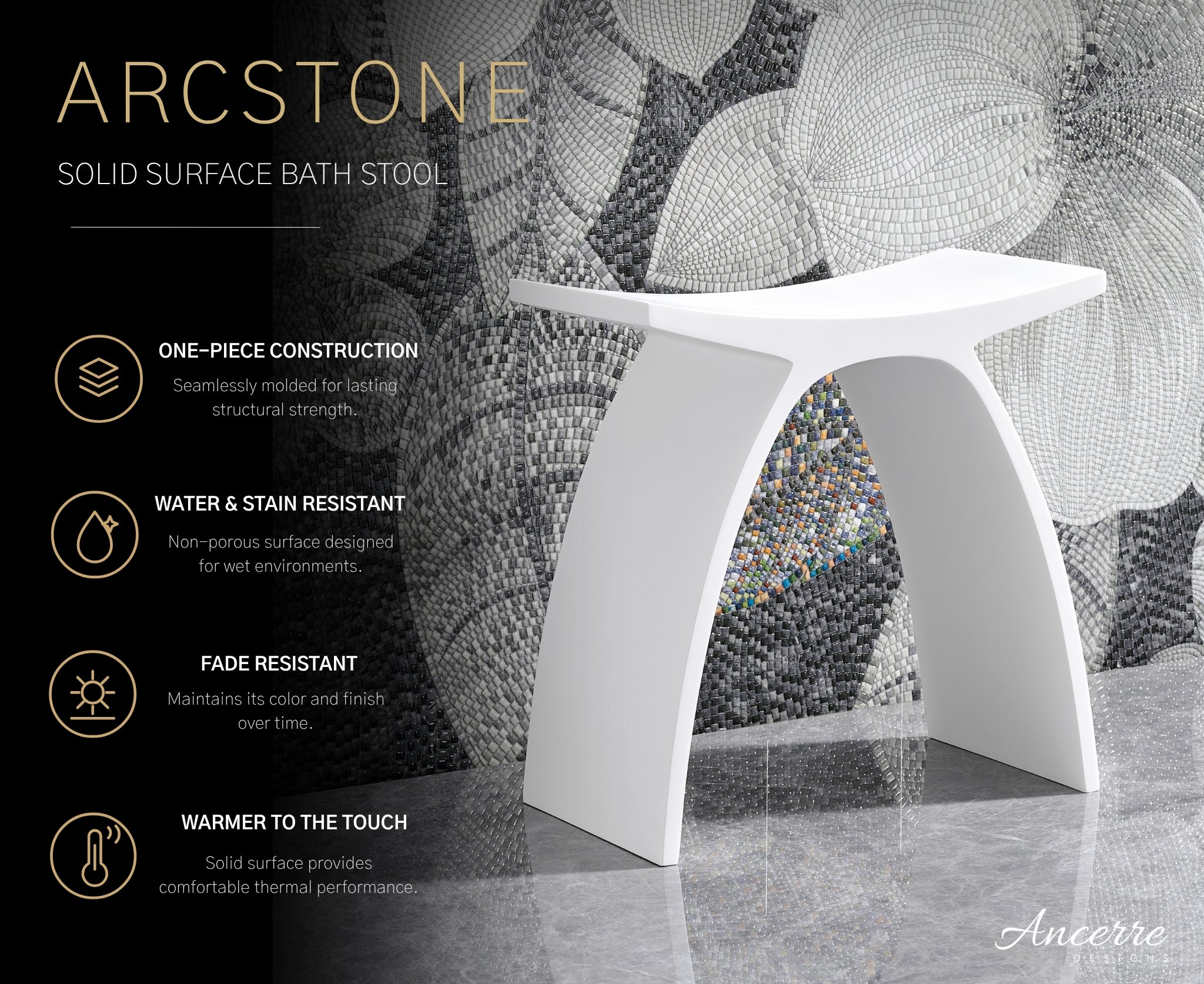 ARCSTONE 17"  Freestanding Solid Surface Bathstool