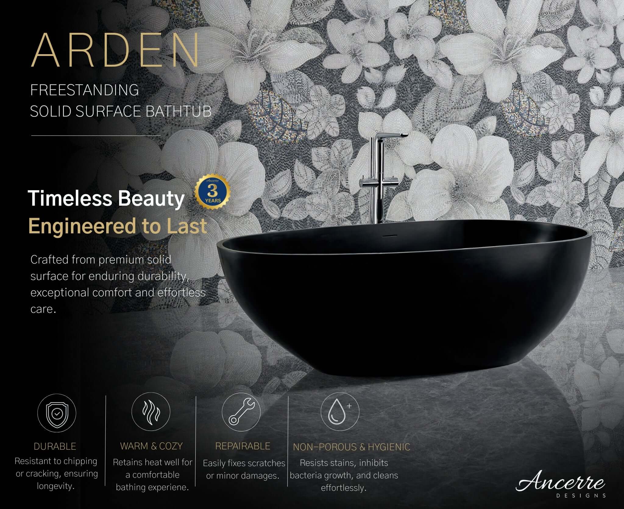 Arden 67” Freestanding Solid Surface Bathtub