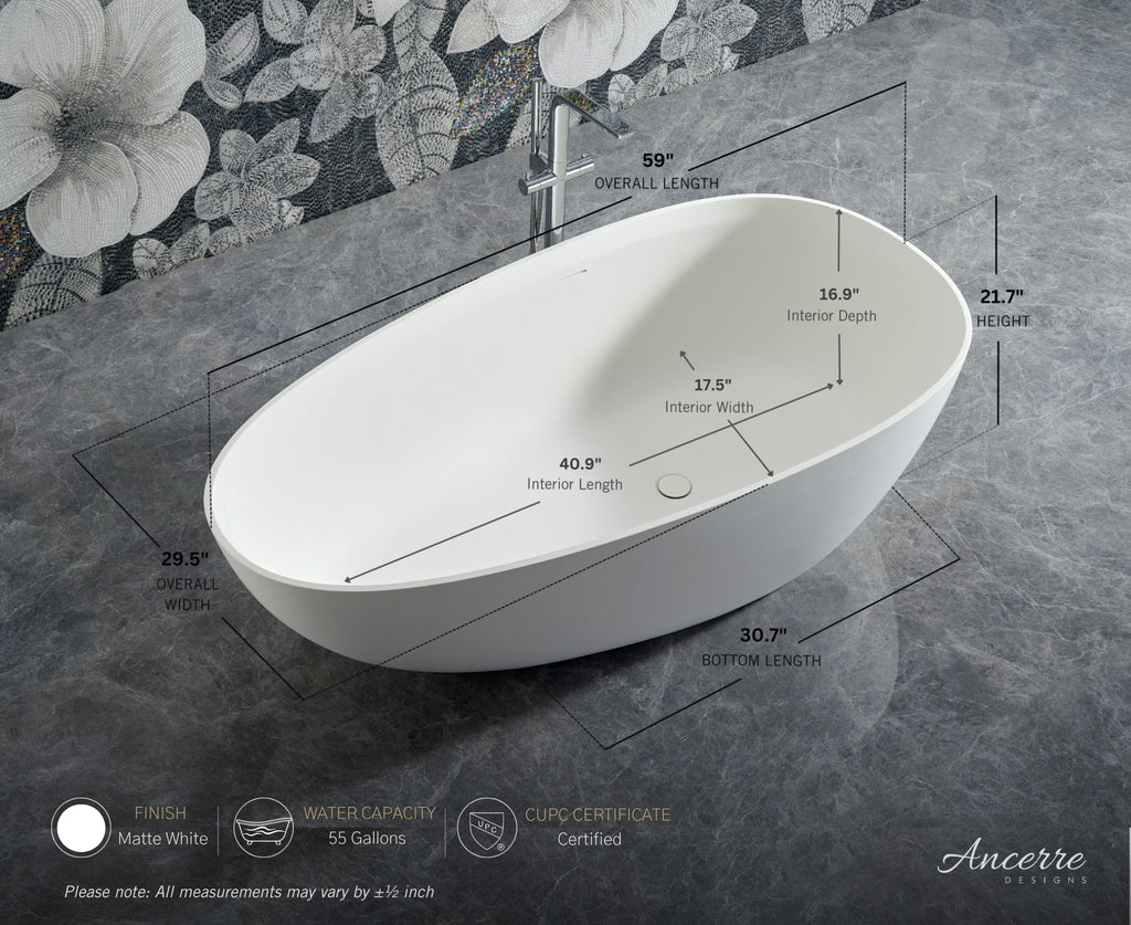 Arden 59” Freestanding Solid Surface Bathtub