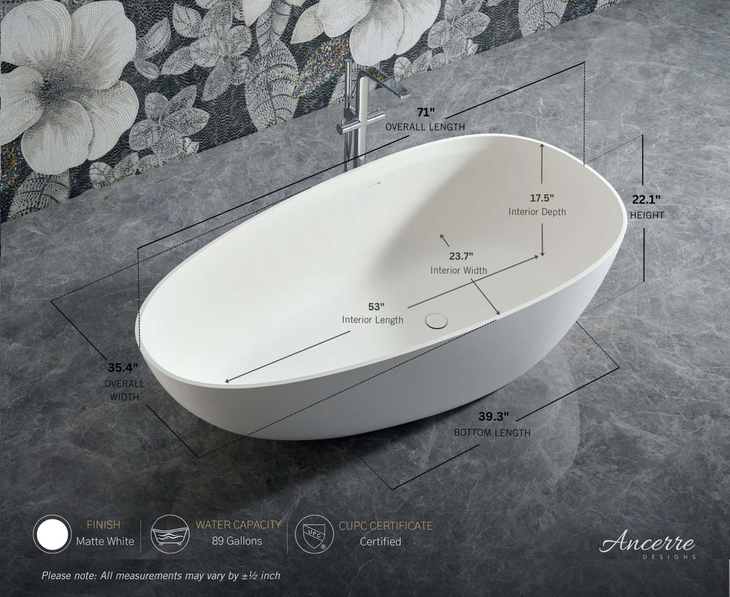 Arden 71” Freestanding Solid Surface Bathtub