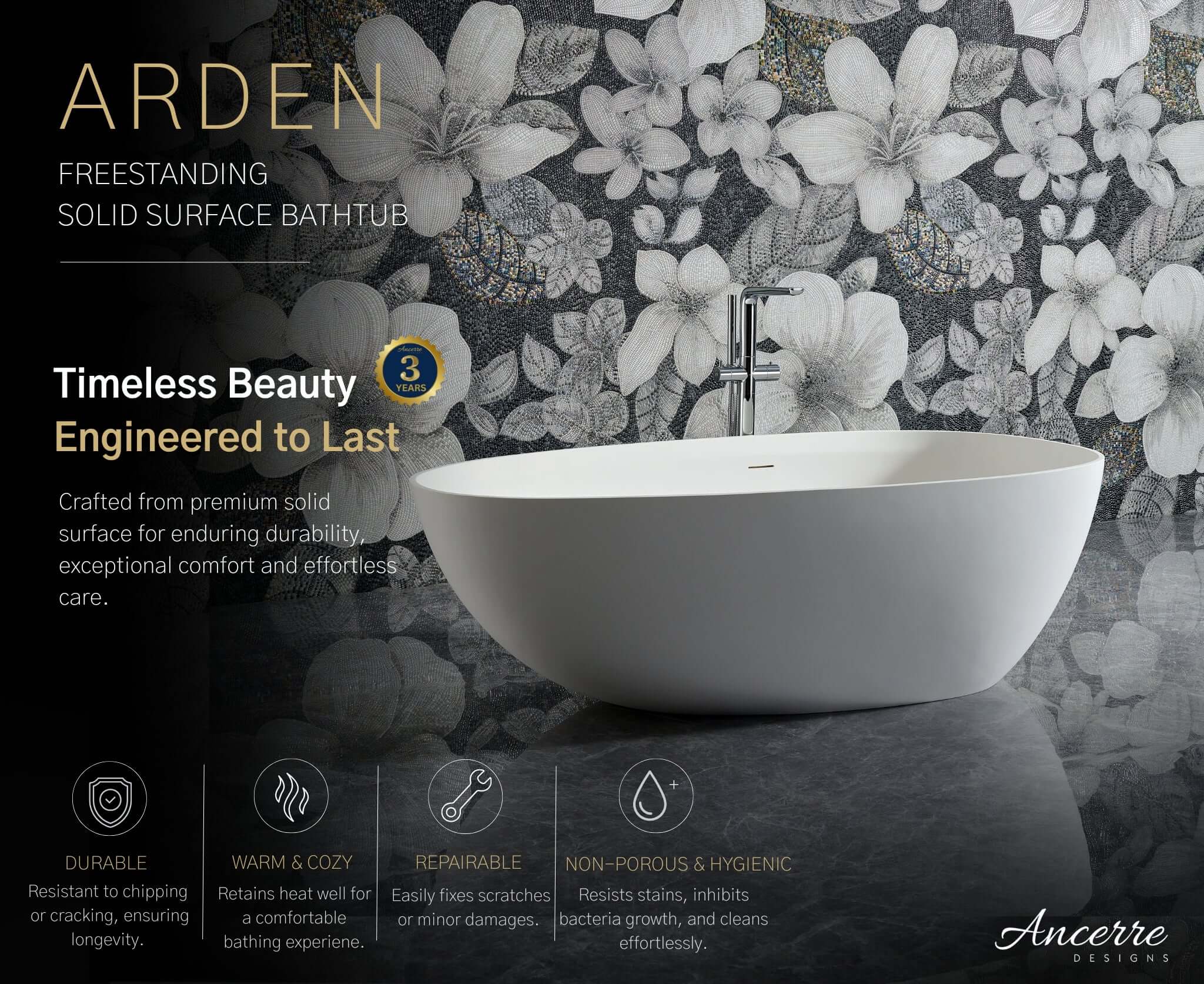 Arden 67” Freestanding Solid Surface Bathtub