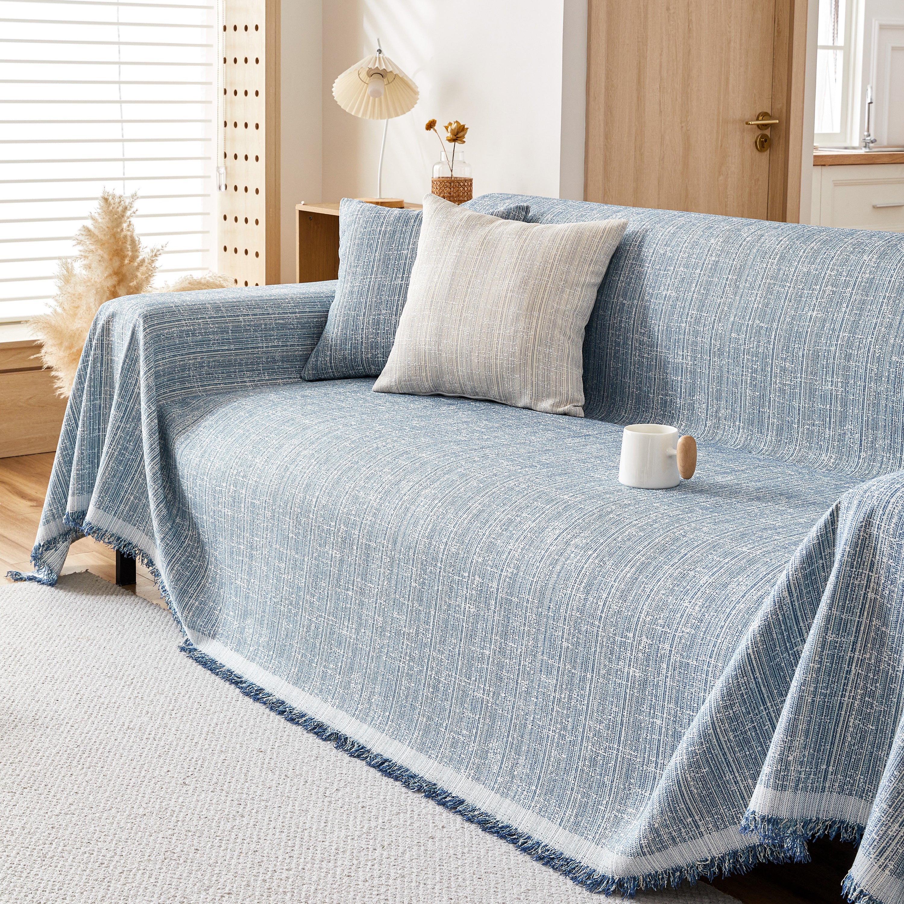 Couch Cover Blanket Couch Covers for Most Shape Sofas Washable Durable Sofa Throw Cover with Tassels