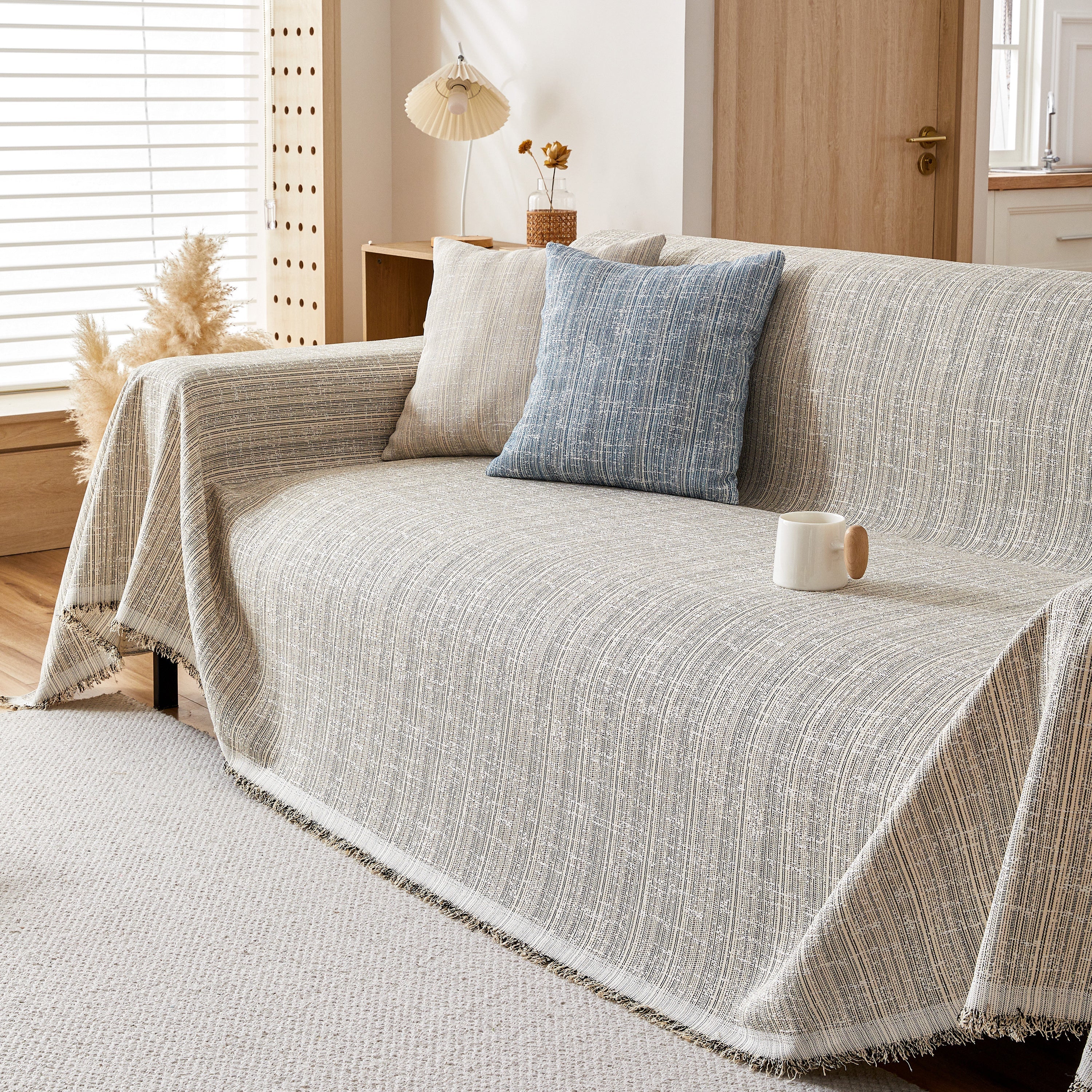 Couch Cover Blanket Couch Covers for Most Shape Sofas Washable Durable Sofa Throw Cover with Tassels
