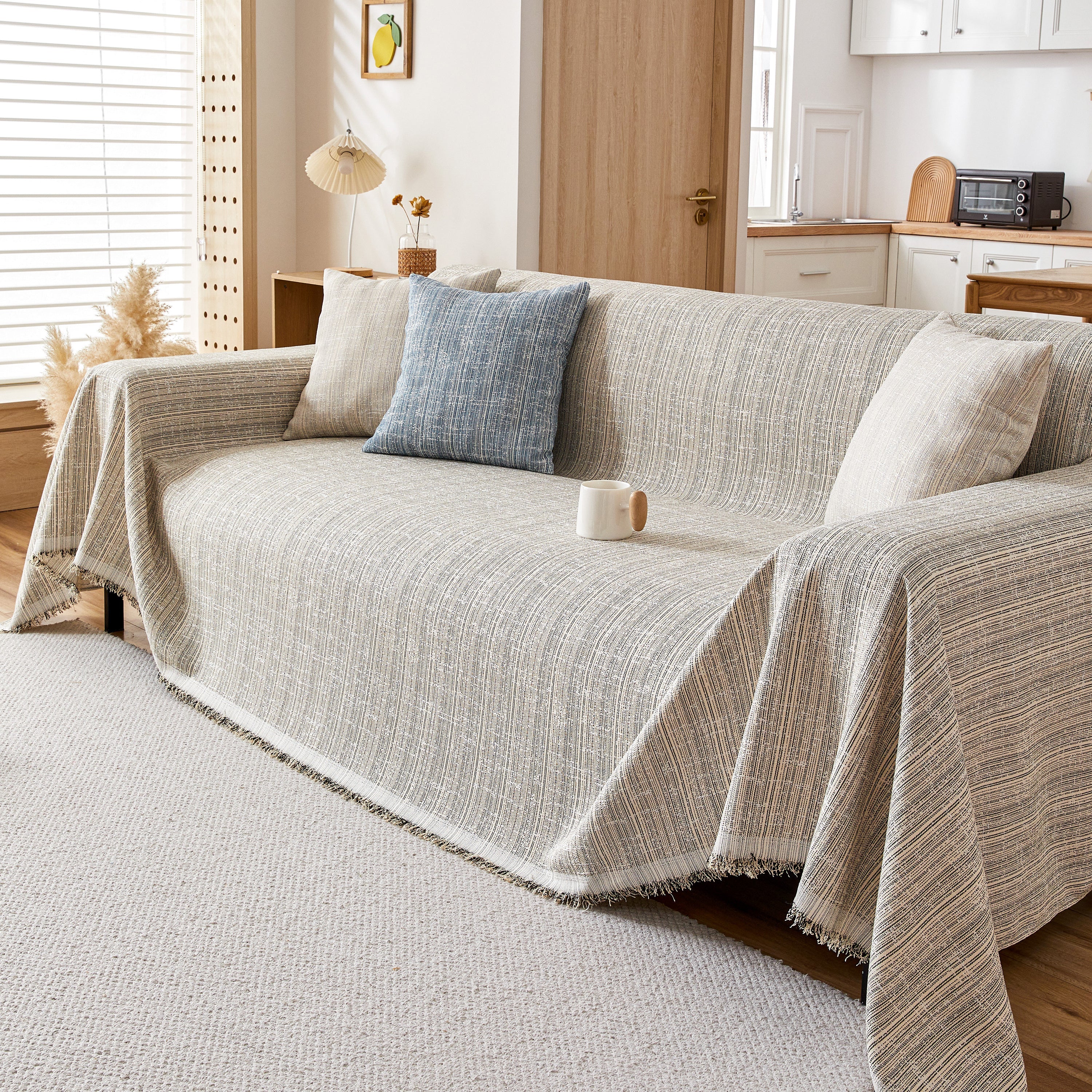 Couch Cover Blanket Couch Covers for Most Shape Sofas Washable Durable Sofa Throw Cover with Tassels