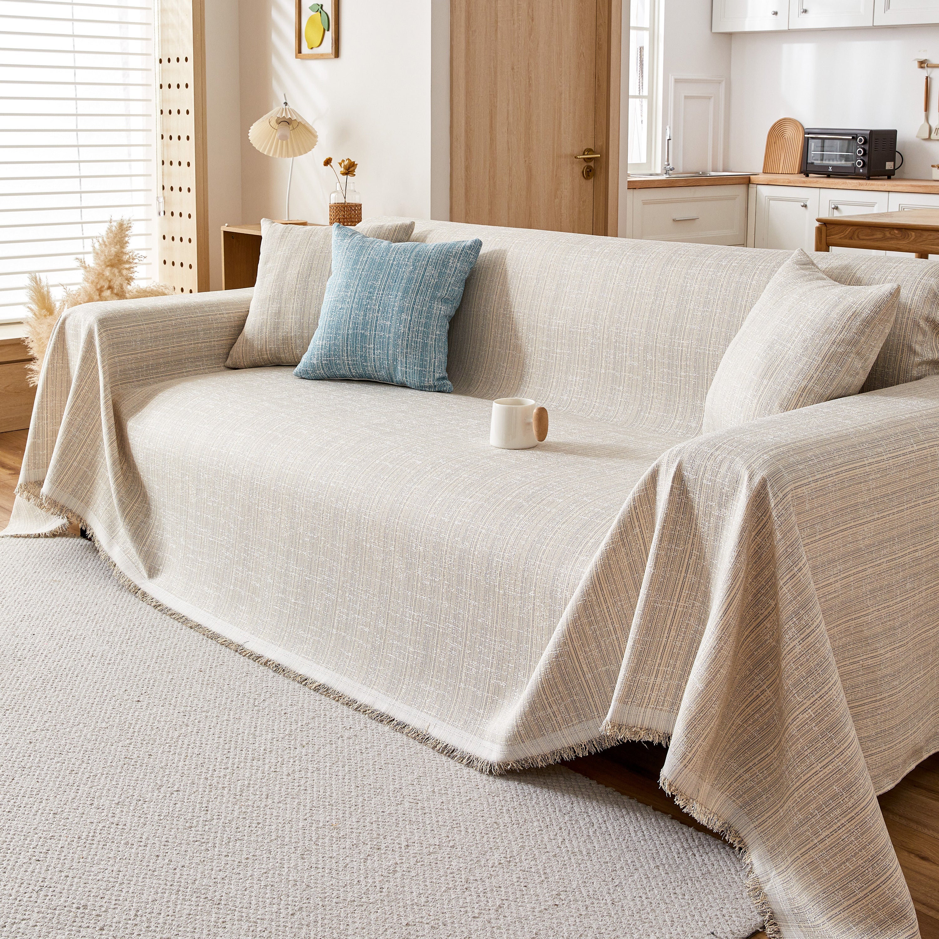 Couch Cover Blanket Couch Covers for Most Shape Sofas Washable Durable Sofa Throw Cover with Tassels