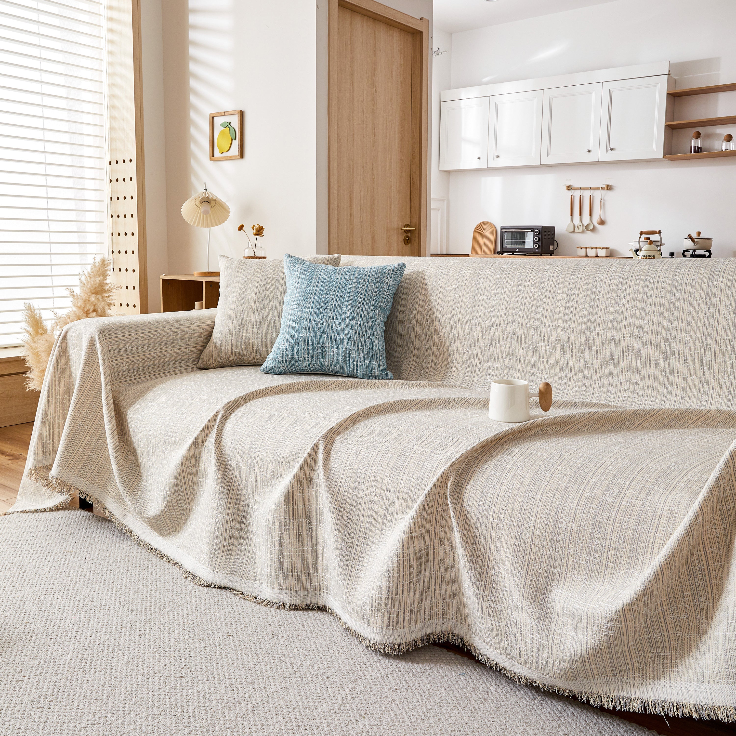 Couch Cover Blanket Couch Covers for Most Shape Sofas Washable Durable Sofa Throw Cover with Tassels