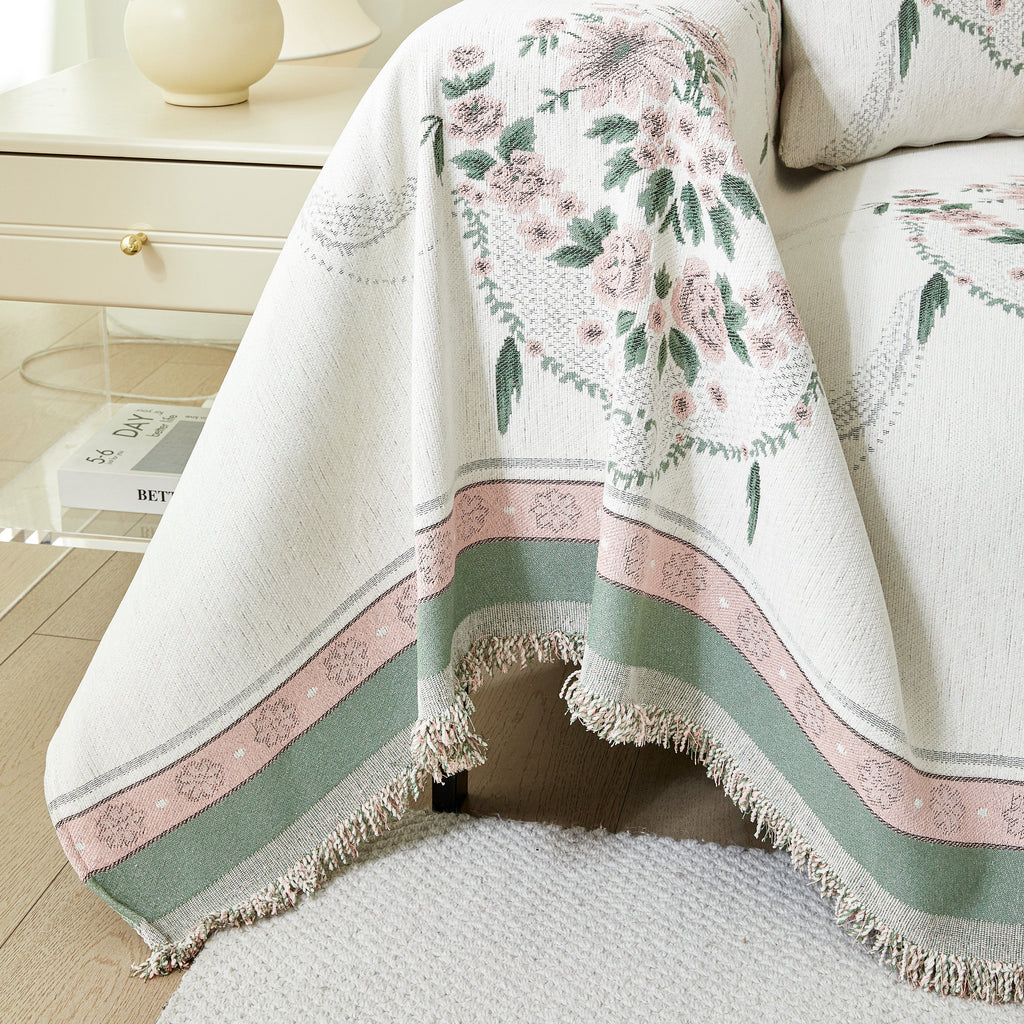 Charming French Country Floral Basket Sofa Throw Cover Rustic Farmhouse-Style Couch Cover Blankets
