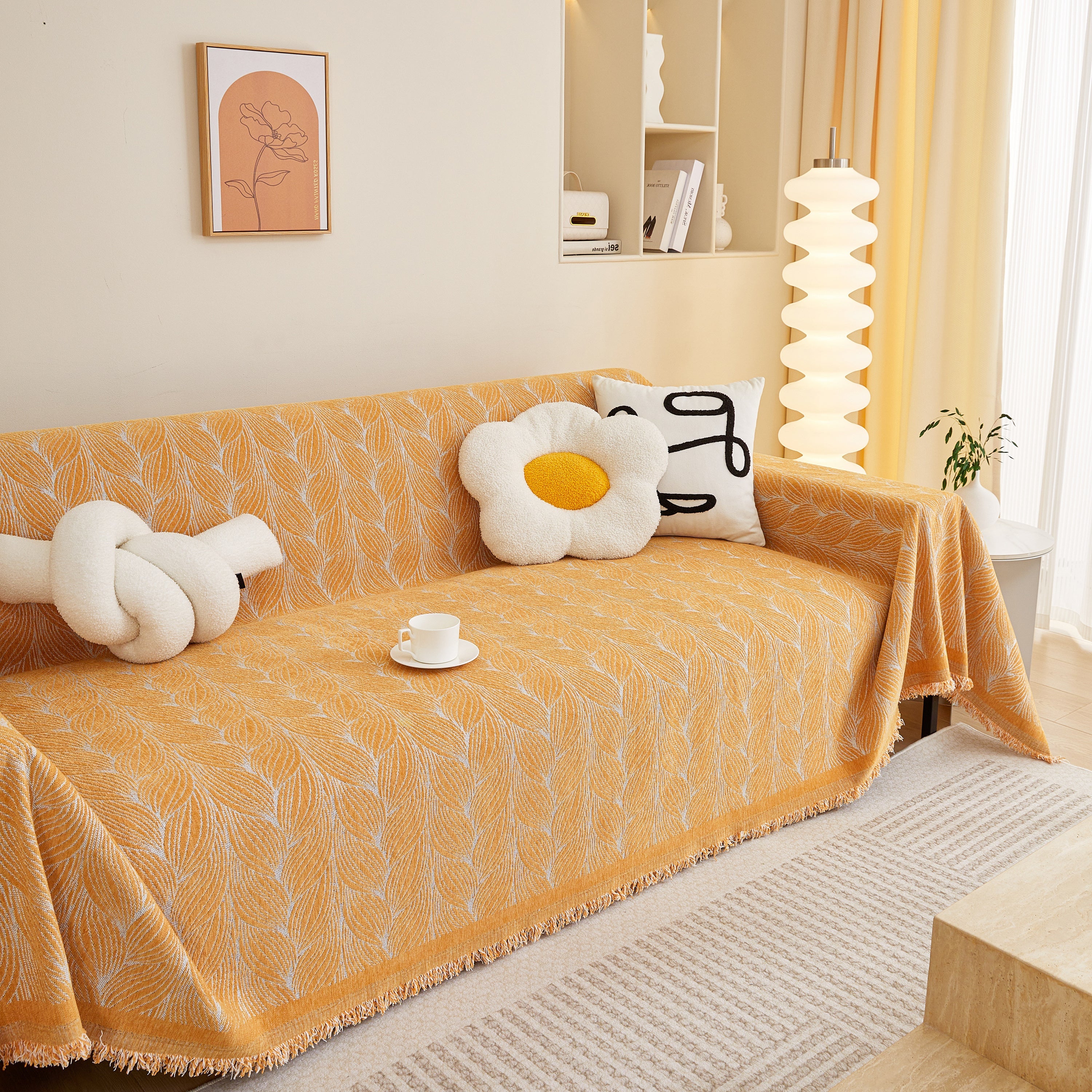 Leaf Universal Furniture Protector Chenille Couch Cover, Large Couch Cover Blanket for Couch Sofa